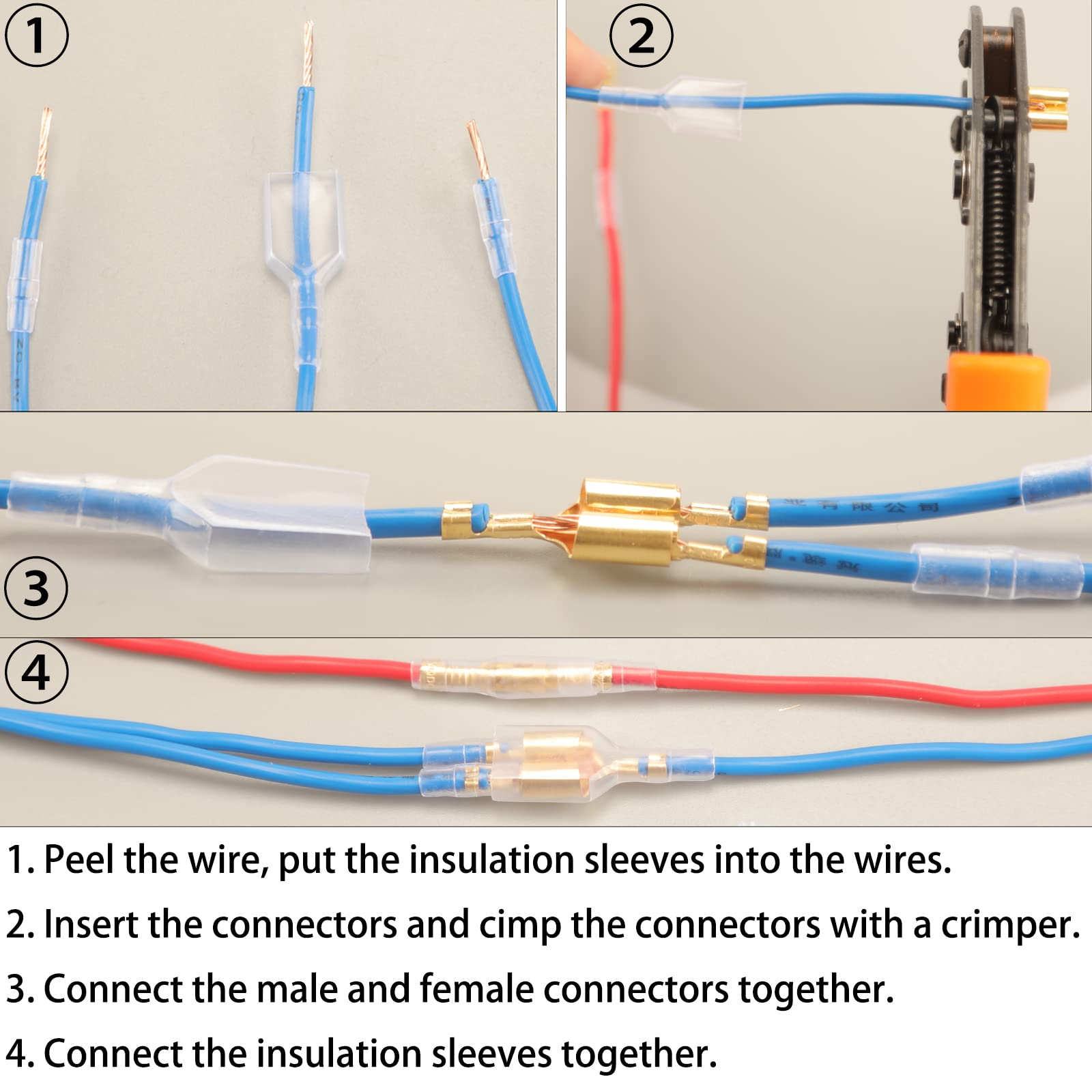 Feggizuli 320Pcs Double Bullet Wire Connectors, 3.9Mm 3.5Mm Male And Female Bullet Terminal Connectors With Insulation Sleeve, C