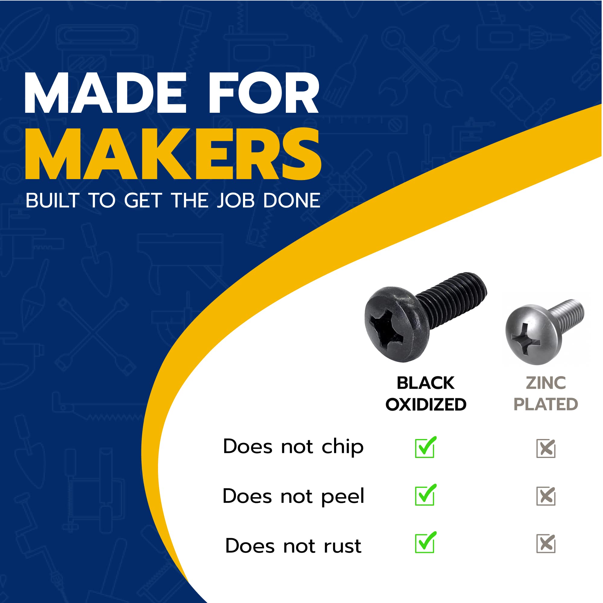 MAKERS BOLT Black License Plate Screws, Stainless Steel M6-1.0 x 16mm, Phillips Machine Pan Head, Pack of 4
