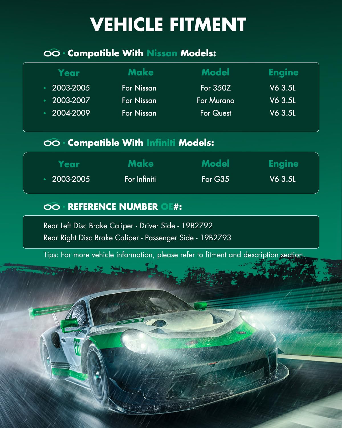 Scitoo 19B2792 19B2793 Rear Left & Right Disc Brake Calipers Assembly W/Bracket For Infiniti For G35,For Nissan For 350Z/For Mur