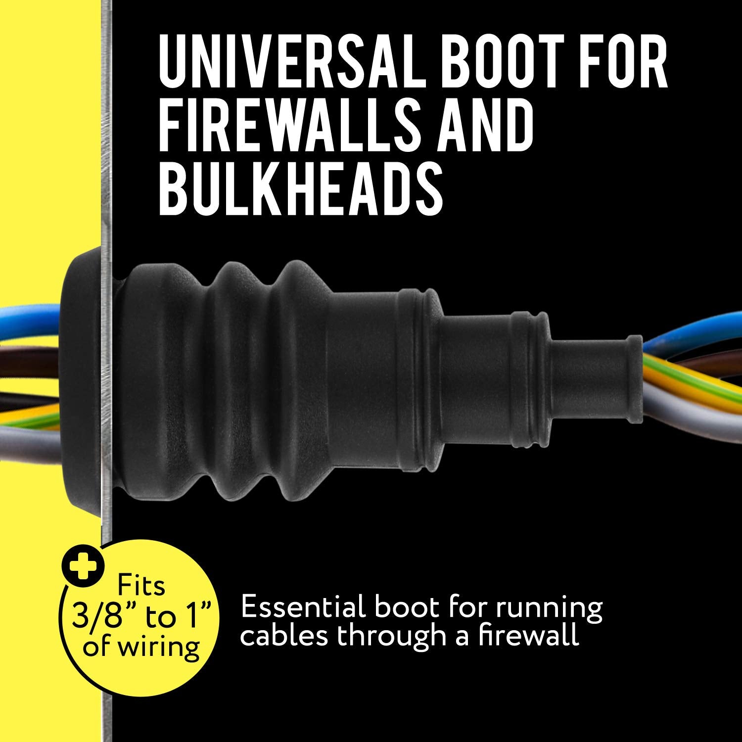 Mission Automotive Universal Firewall Boot Pack of 2, For Wire Bundles 3/8'' to 1'', Quick & Easy Grommet for Running Cable Thro