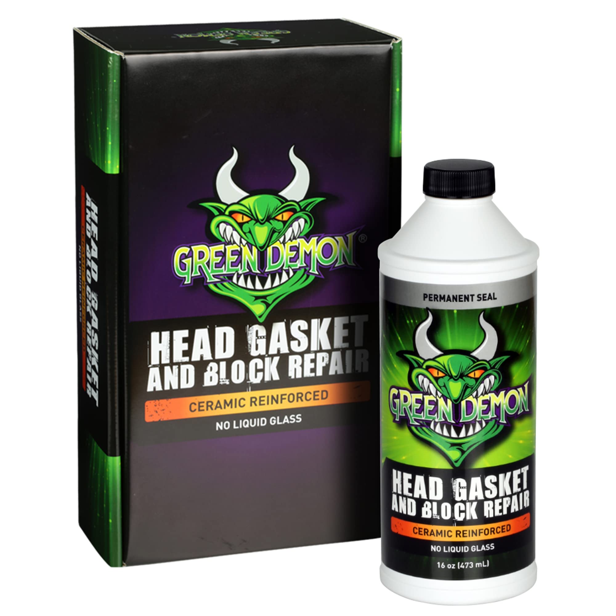 GREEN DEMON Head Gasket and Block Repair | Ceramic Reinforced Head Gasket Sealer | Advanced Coolant Leak DIY Permanent Repair | 