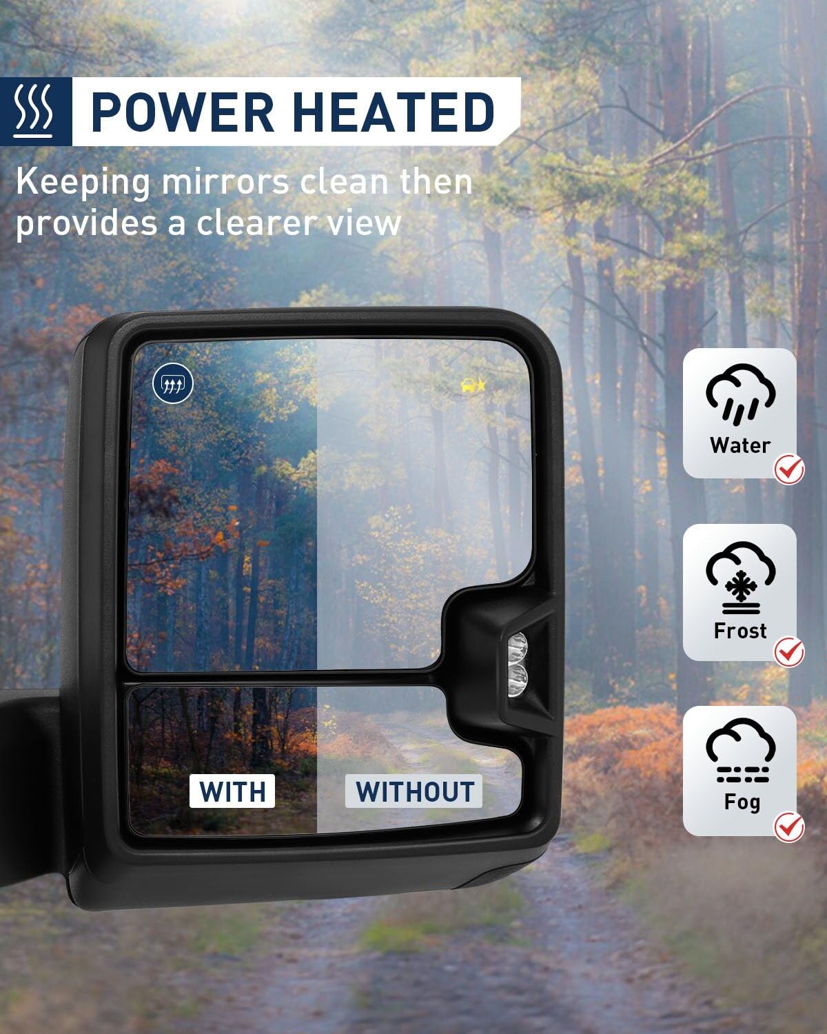 Eccpp Towing Mirrors Tow Mirrors With 2019-2022 For Gmc For Serria 1500 Power Heated Turn Signal Width Puddle Running Back-Up Light Temp Sensor Black Pickup Truck Mirrors