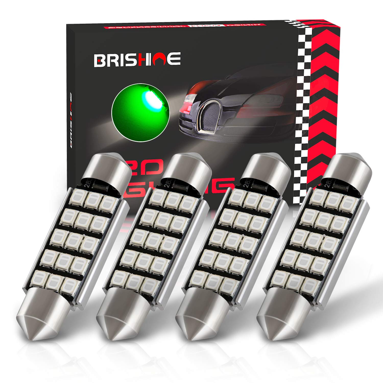 Brishine 578 211-2 Led Bulbs, Super Bright Green 2835 Chipsets Canbus Error Free 41Mm 42Mm 1.72    Festoon 212-2 569 Led Bulbs F