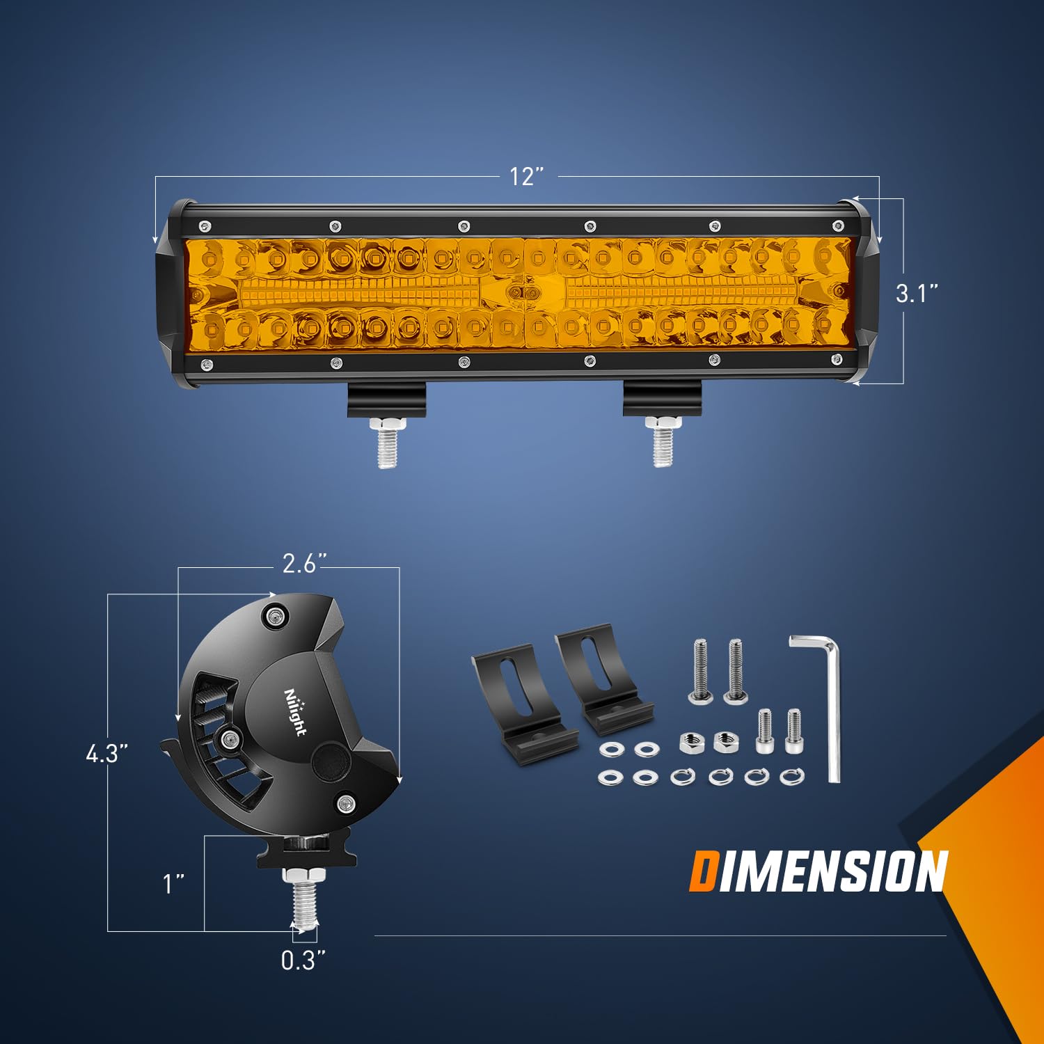 Nilight Led Light Bar 12 Inch Amber 300W Spot Flood Combo Waterproof Triple Rows Off Road Fog Light With 5Pin Rocker Switch Wiri