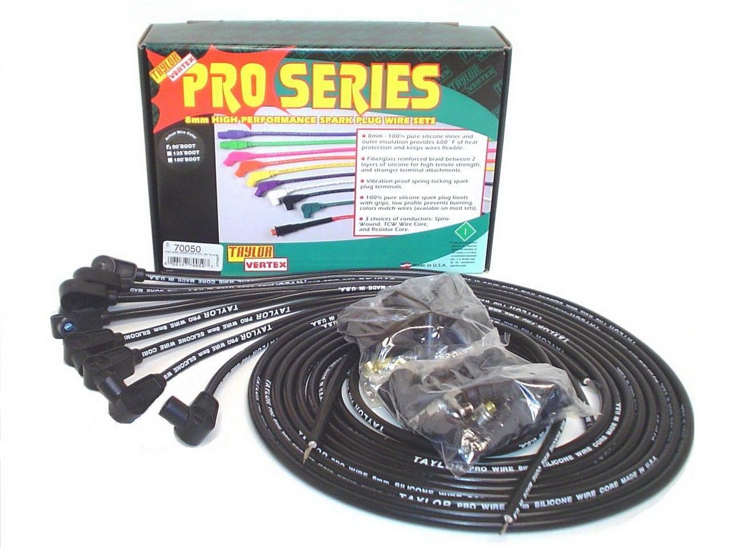 Taylor Cable 70050 8Mm Pro Wire Black Spark Plug Wire Set