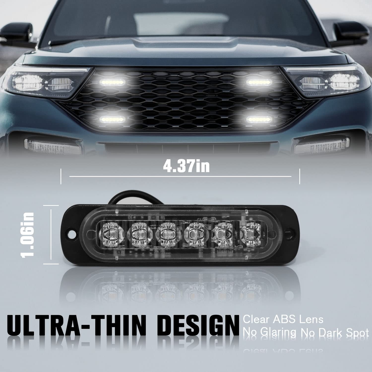 Dibms Led Emergency Strobe Lights Bar 8X White 6 Led Strobe Warning Emergency Flashing Light Caution Construction Hazard Light B