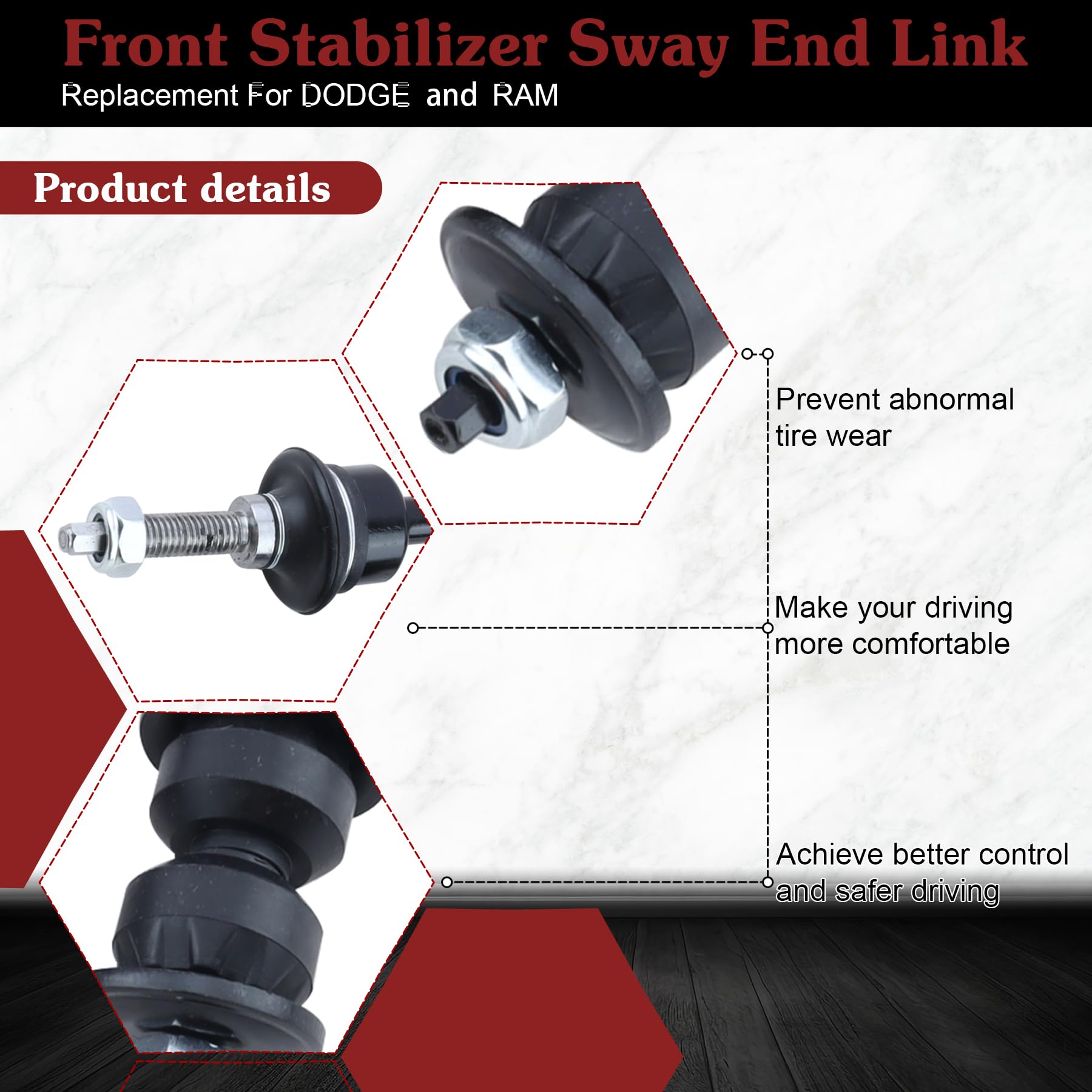 Stiueoav K80894 Sway Bar Link - Front Stabilizer End Link Compatible With 2006-2010 Dodge Ram 1500?2003-2010 Dodge Ram 2500/3500