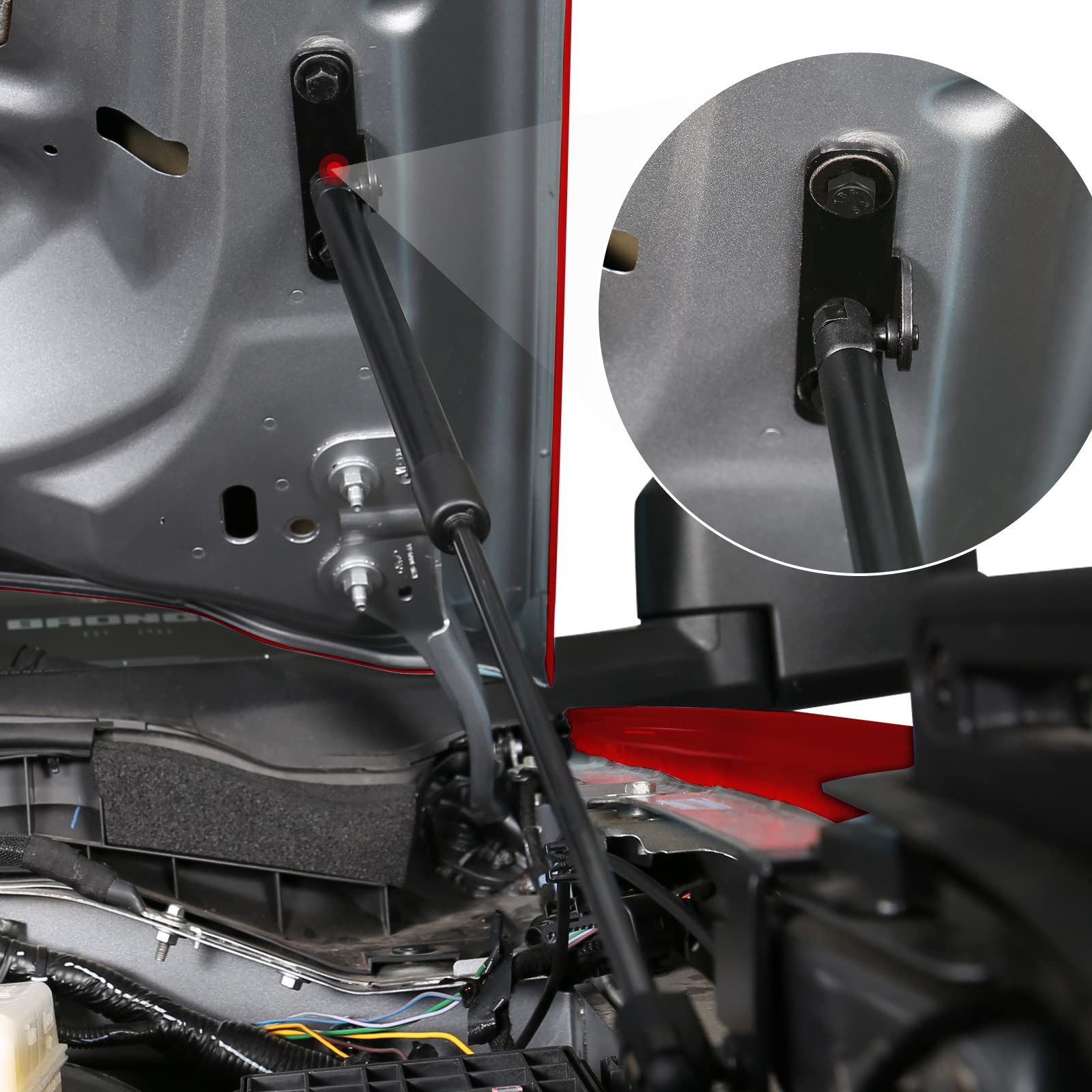 Mabett Front Bonnet Hood Lift Supports Upgraded Version For Ford Bronco Accessories 2021 2022 2023 2024 2/4-Door Shock Struts Gas Springs Shocks (Carbon Steel Black)