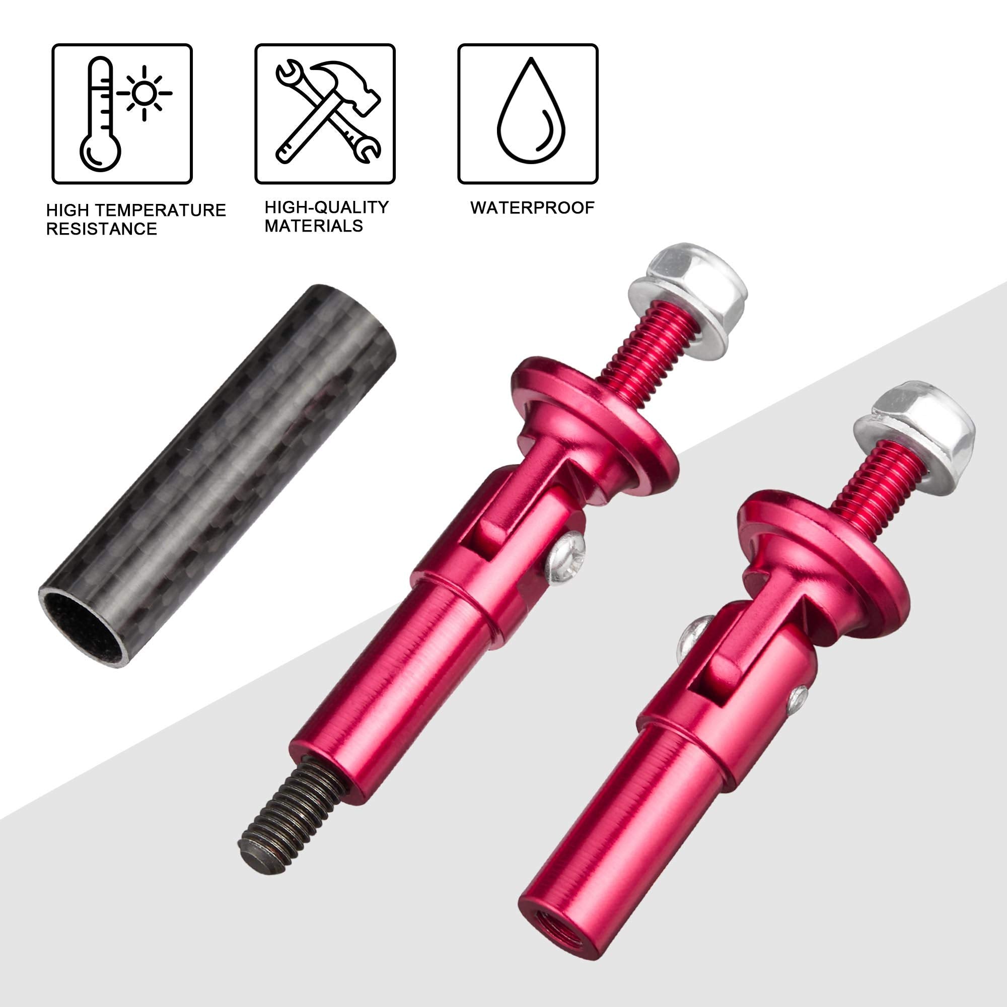 TOMALL 2 Pcs Adjustable 45mm Carbon Fiber Red Bumper Lip Splitter Support Strut Rods