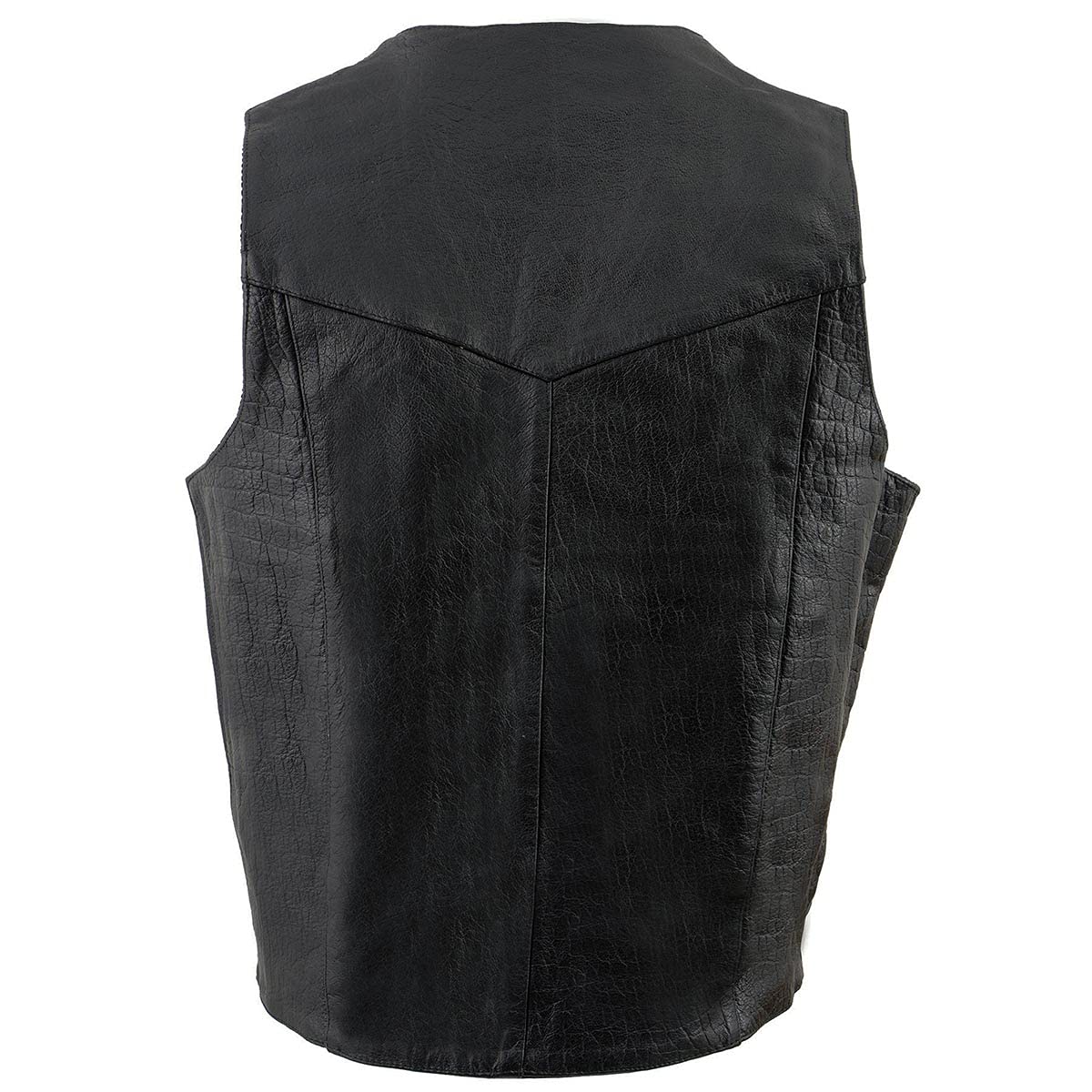 Milwaukee Leather SH1310 Men's Black Leather Classic V-Neck Motorcycle Rider Vest w/Front Snap Button Closure - 64