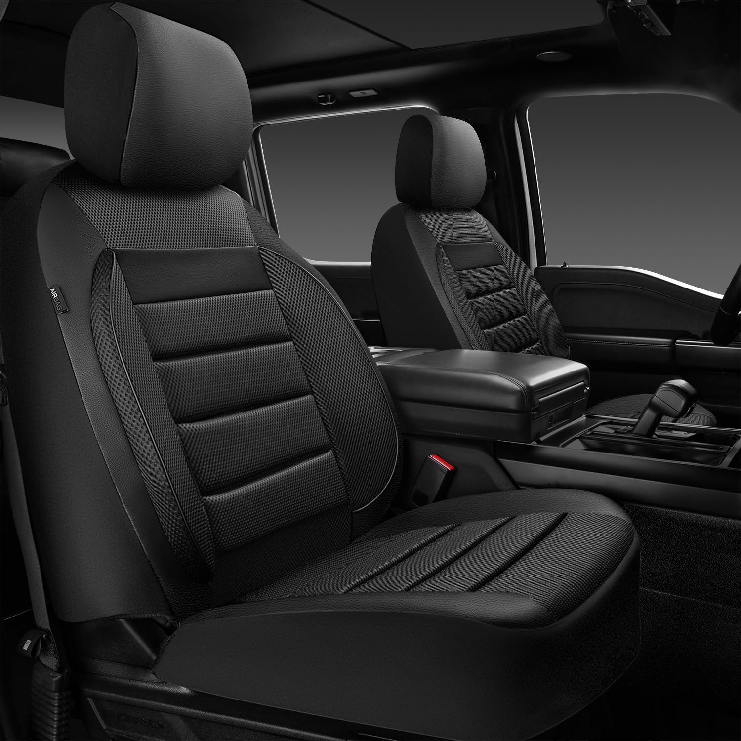 Car Pass 3D Foam Leather Car Seat Covers Two Front Seats Only, Air Cool Mesh Thick Seat Covers, All Weather Car Seat Cover Comfo