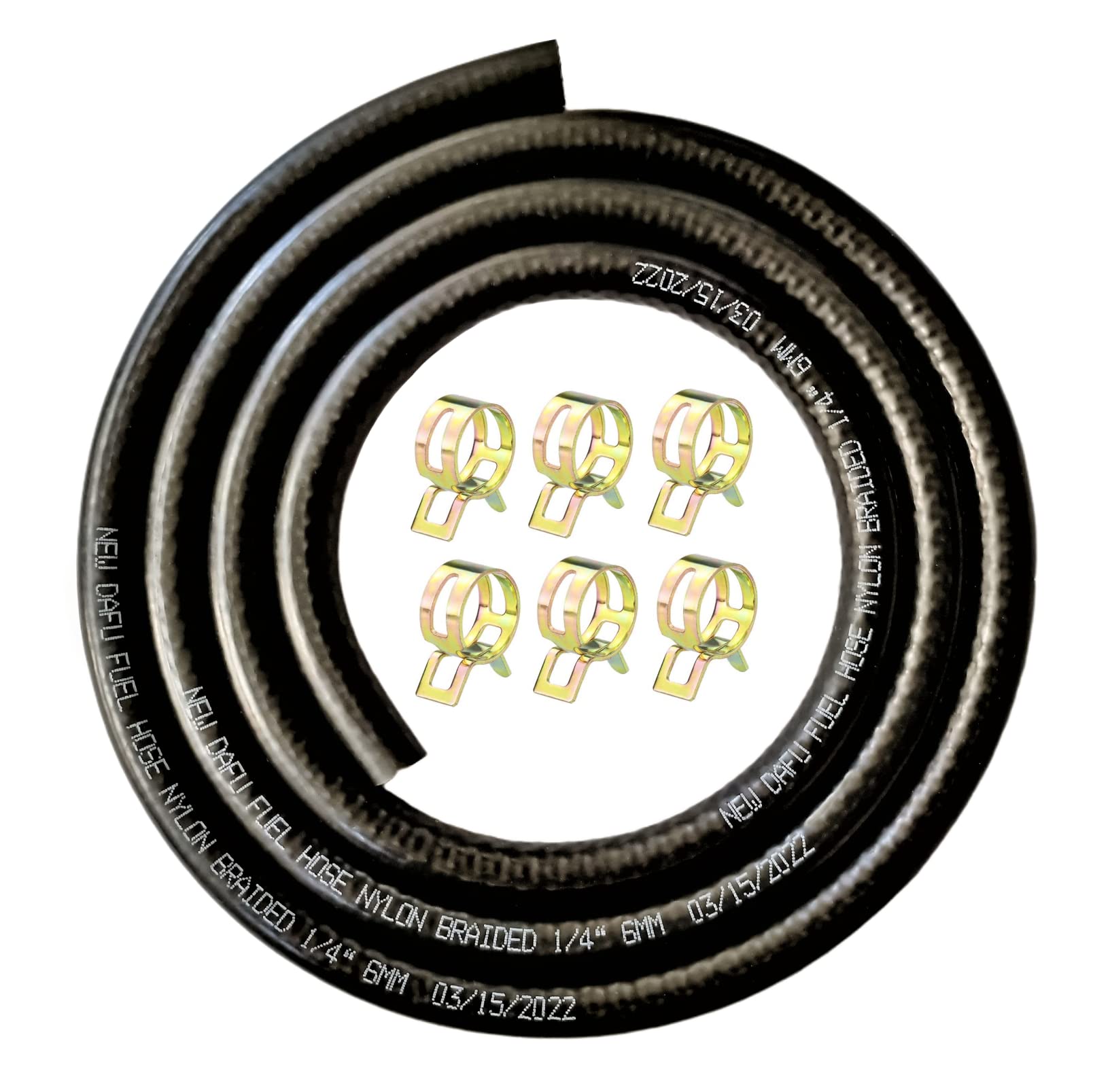 New Dafu 1/4 Inch 6Mm Id Nbr Nylon Braided Fuel Line Set,5 Ft+6 Pcs 2/5 Inch Id Hose Clamps,For Motorcycle Kawasaki Kohler Brigg