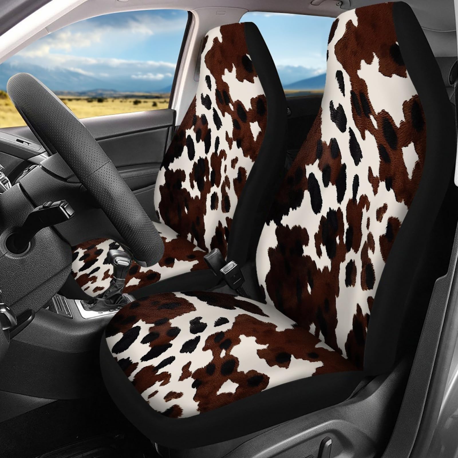 Wanyint Cows Print Car Seat Cover Full Set of 2pc Breathable Front Seat Cover Protector Auto Interior Accessories for Travel Vac