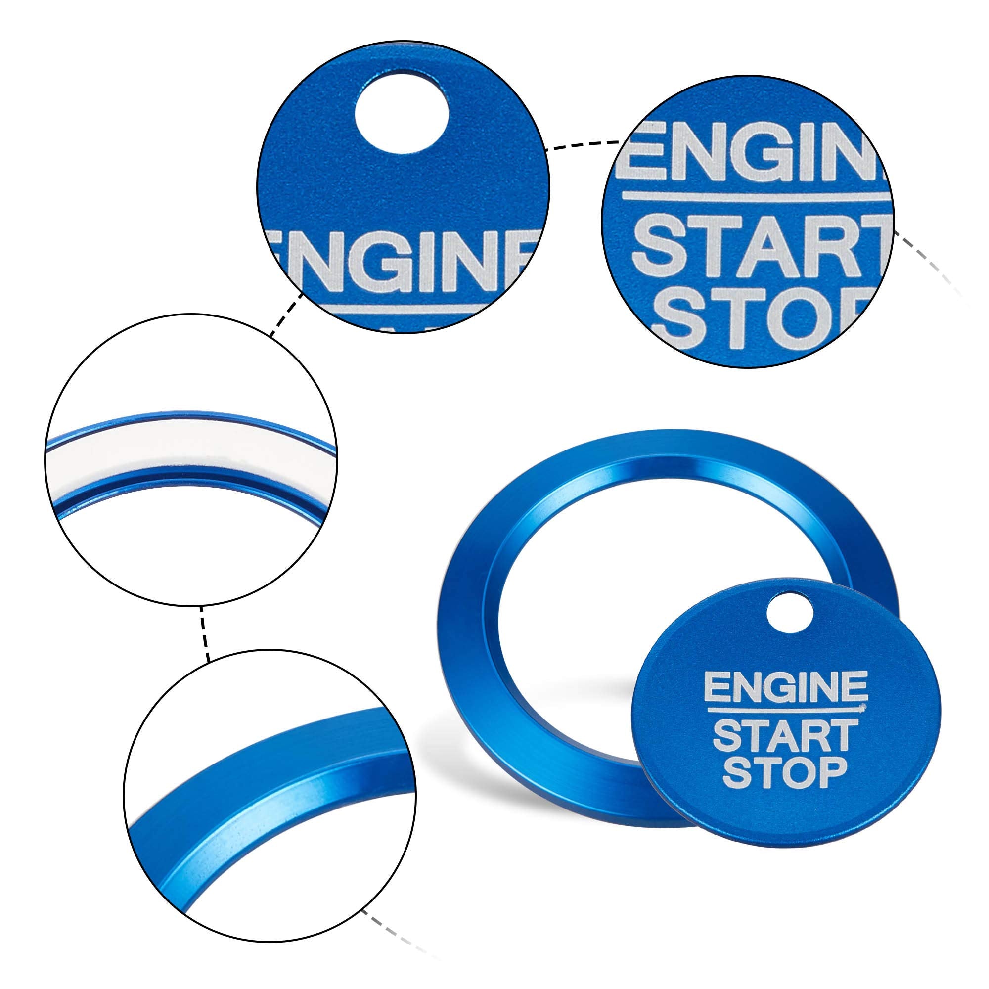 Tomall Aluminum Engine Start Stop Push Button Cover Trim Compatible With Ford F-150 2016-2021 Car Engine Ignition Start Button Cap Surrounding Trim Ring Decoration Accessories (Blue)