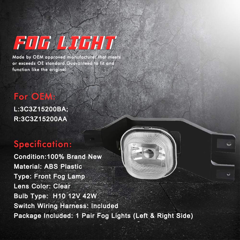 Driving Fog Lights Lamps Replacement for 1999-2004 Ford F250 350 450 550(Super Duty) 2001-2004 Ford Excursion with H10 12V 42W Halogen Bulbs (Clear Lens)