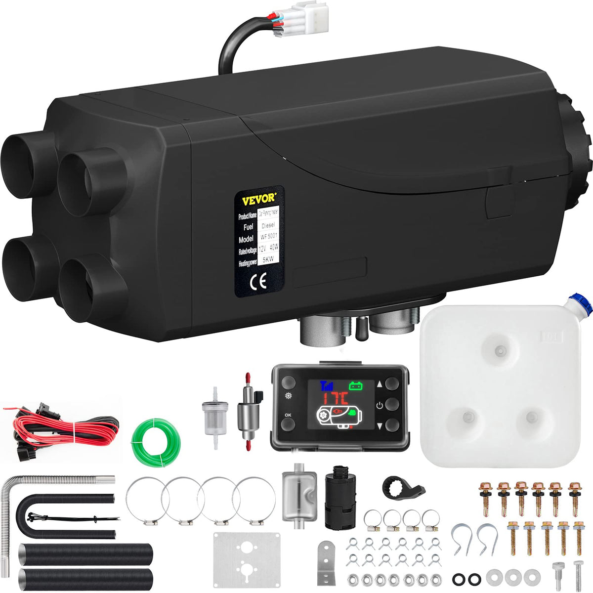 VEVOR 8KW Diesel Air Heater Muffler Diesel Heater 12V 10L Tank Diesel Parking Heater 8000W with Lcd Monitor for Boat Bus RV and 