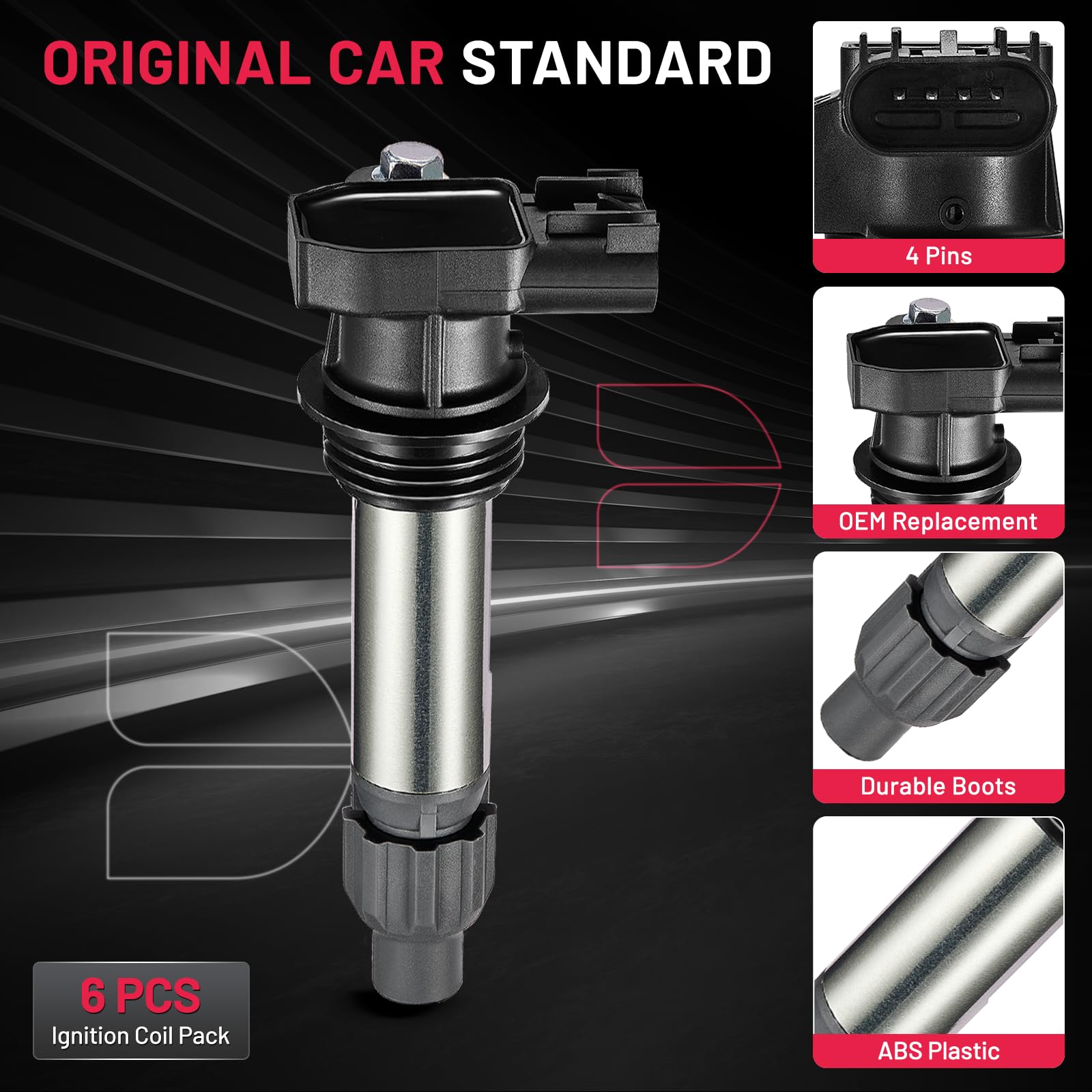 Bdfhyk Ignition Coil Pack Uf569 Set Of 6 Compatible With Buick Allure Cadillac Ats Cts Xts Chevy Impala Gmc Acadia Pontiac G6 Saab 9-4X Saturn Outlook Replacement For C1555 D515C Gn10494