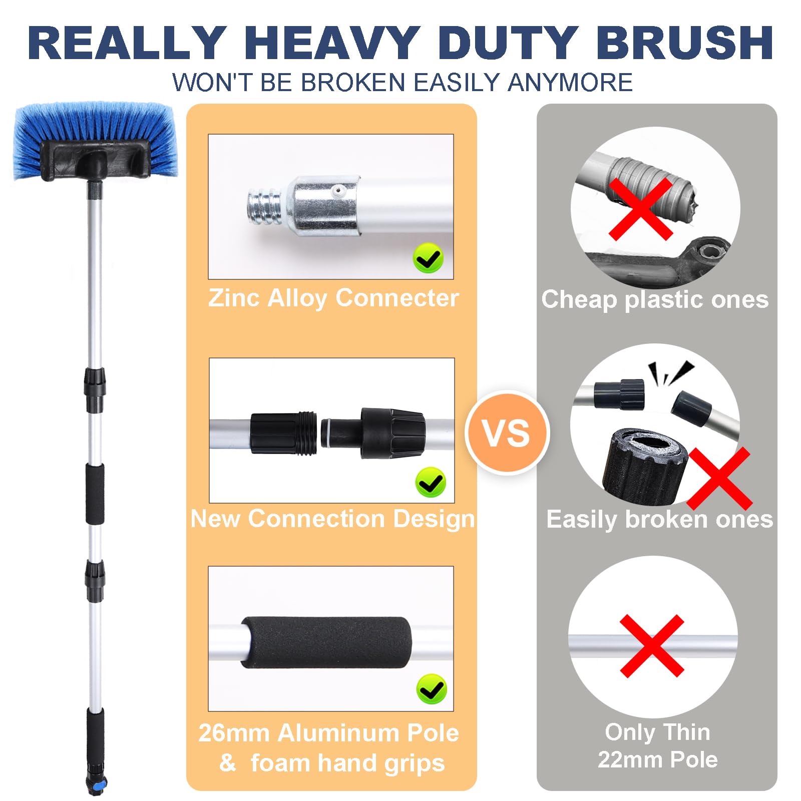 Navapal 54'' Flow-Thru Car Wash Brush With Long Handle, Soft Bristle Car Washing Brush With Extendable Handle And Hose Attachmen