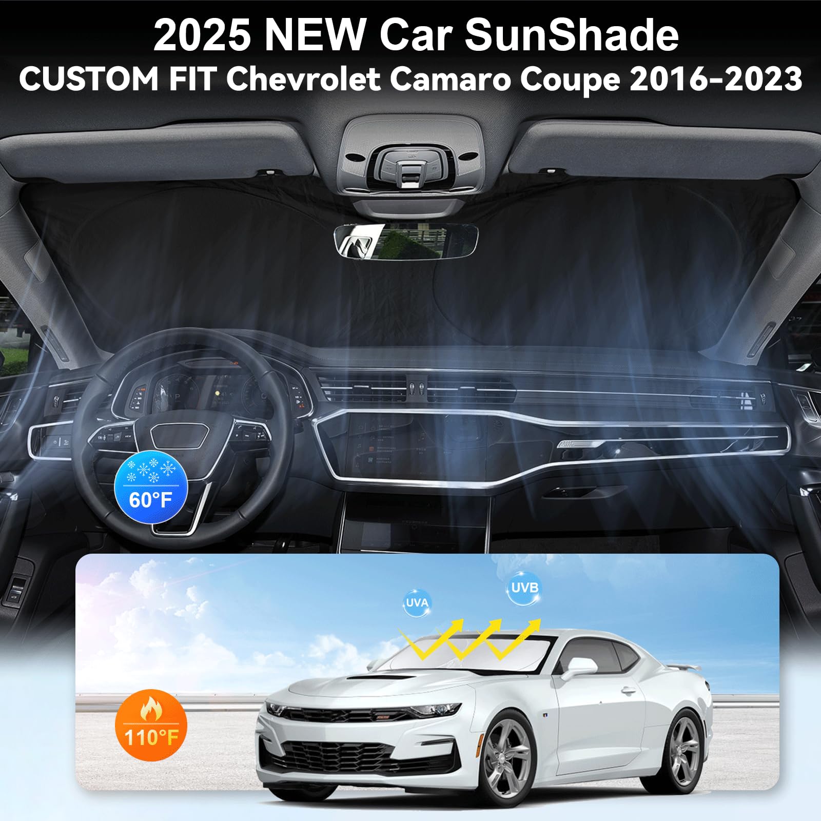 For Chevy Camaro Coupe 2024 Windshield Sun Shade Foldable Sunshade For Chevrolet Camaro Coupe 2016-2024 2025 Windshield Cover 21