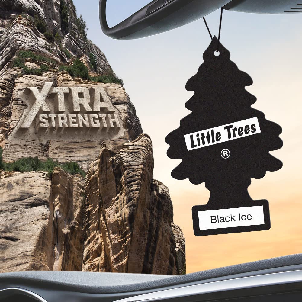 LITTLE TREES Air Freshener - Xtra Strength Black Ice, 1 Count (Pack of 24) - Long-Lasting Scent for Car & Home