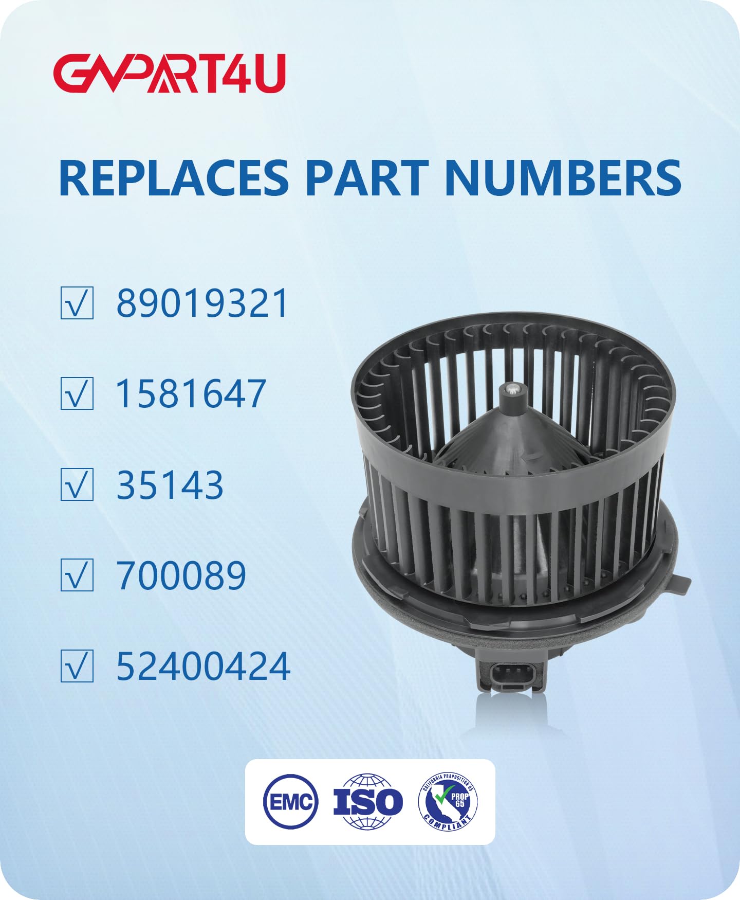 Gvpart4U Front Blower Motor For 2000 2001 2002 2003 2004 2005 2006 Chevy Tahoe Silverado Avalanche Suburban, 2000-2006 Gmc Sierr