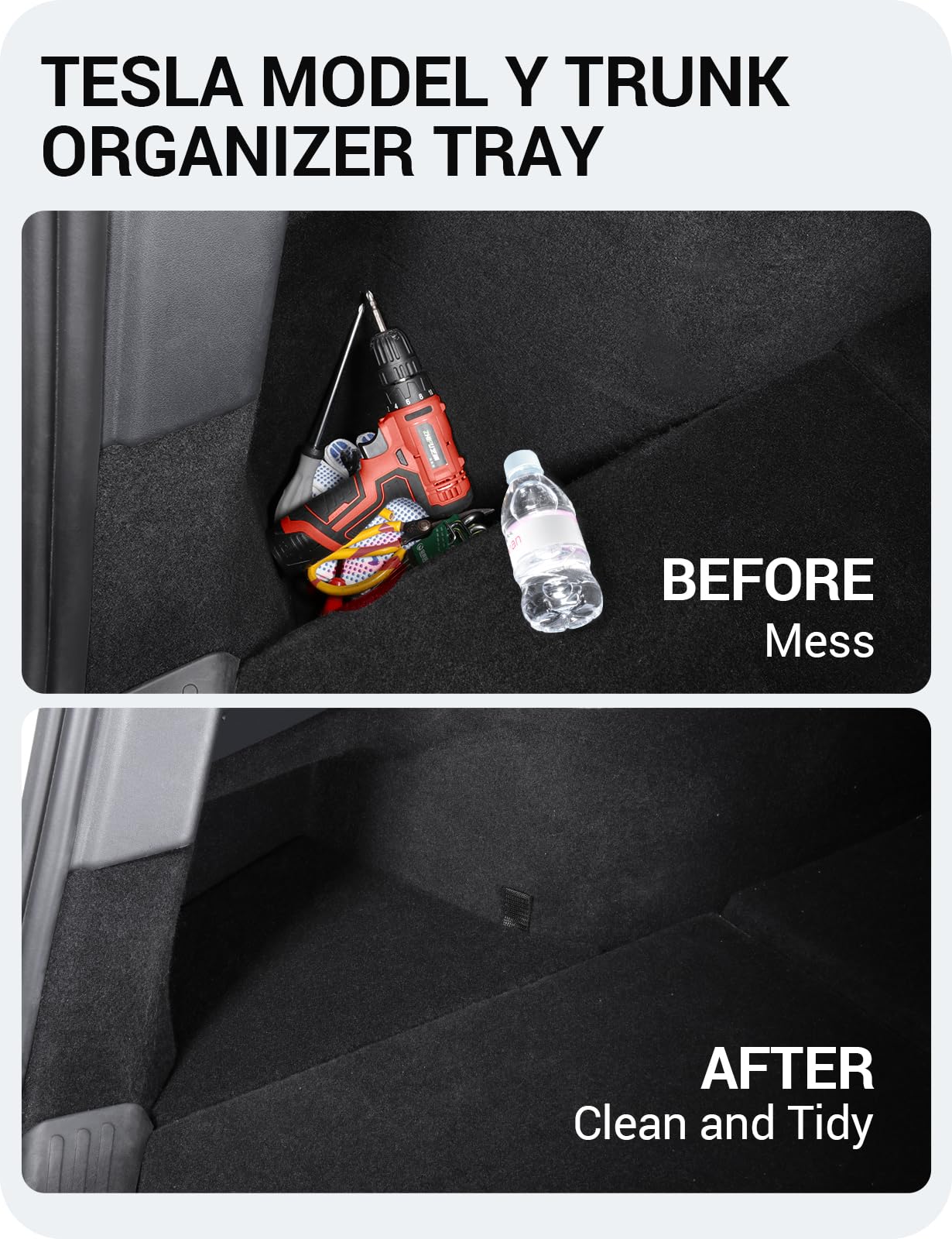 Basenor New Version 2022-2024 Tesla Model Y Trunk Organizer Trunk Storage Bins With Carpeted Lid, Waterproof Rear Side Box Inter