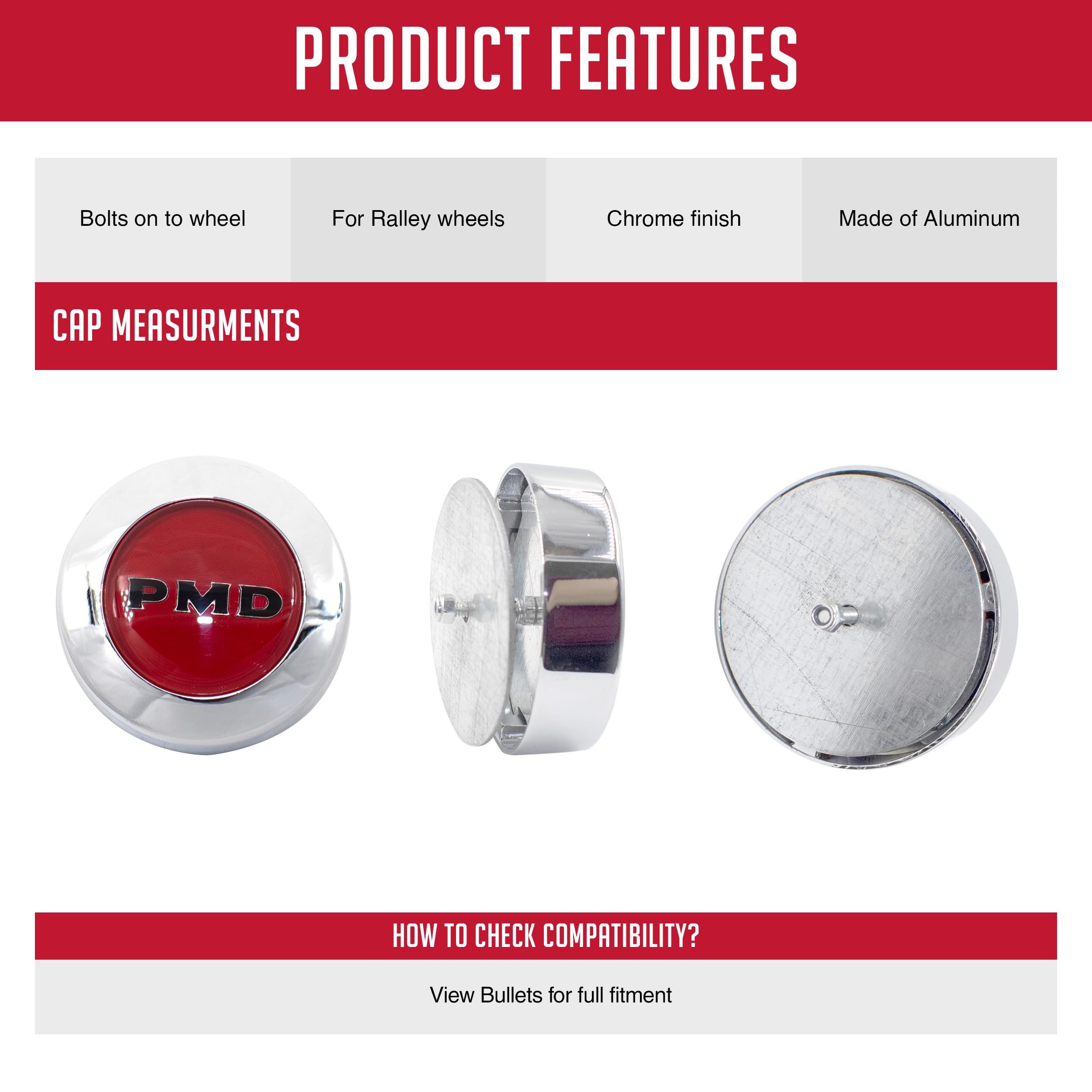 Wheel Accessories Parts 1 Pc Red Aluminum Alloy Pontiac Ralley Ll Center Cap 2.80' Diameter Fits Pontiac 1967-70 Firebird Gto Lemans Tempest | 1969-73 Grand Prix | 1971-73 Ventura