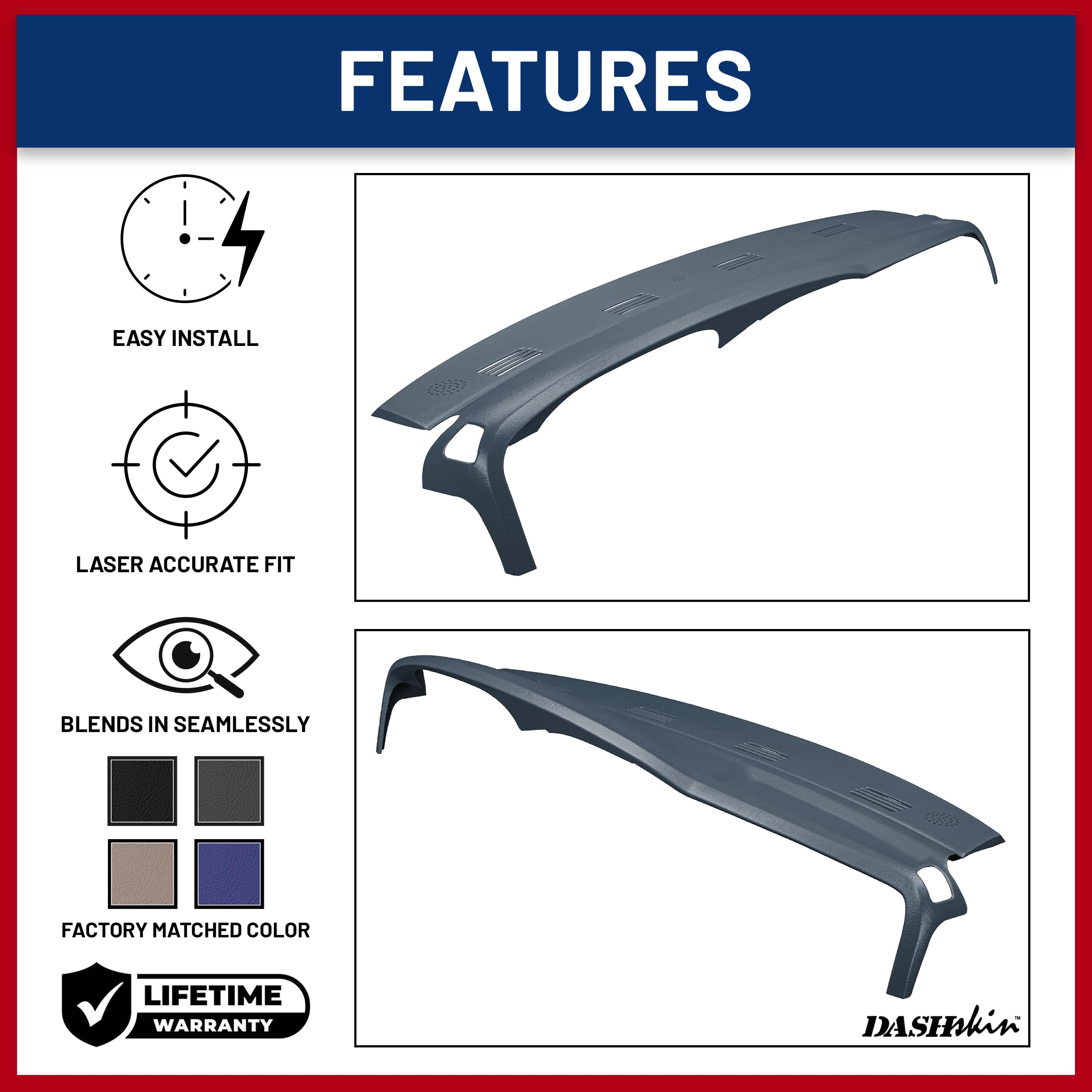Dashskin One Piece Molded Dash Cover Cap Compatible With 2002-2005 Dodge Ram (2003-2005 Ram 2500 & 3500) In Navy Blue - Made In