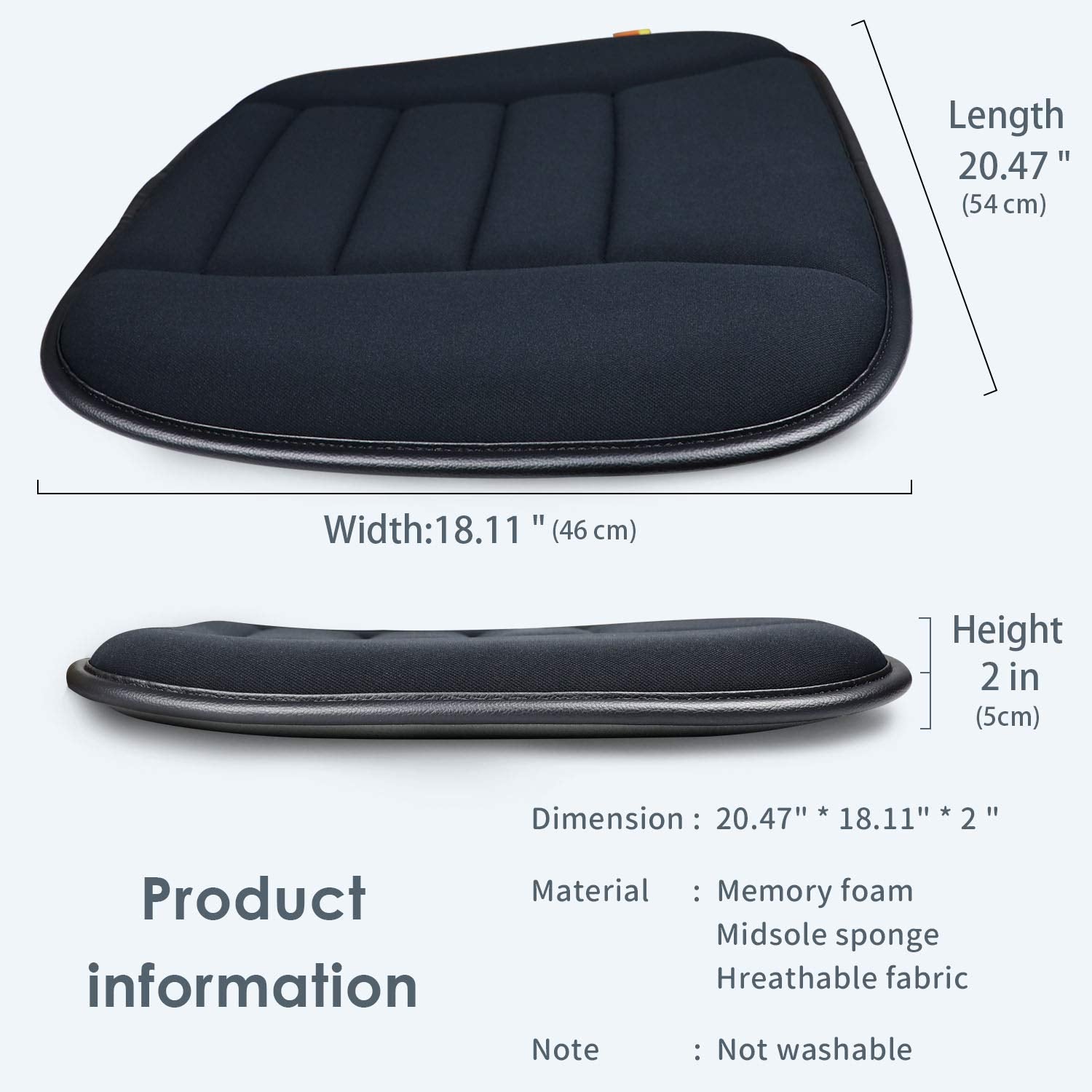 Raorandang Car Seat Cushion Pad For Car Driver Seat Office Chair Home Use Memory Foam Seat Cushion (Upgrade 5 Cm, A Black)