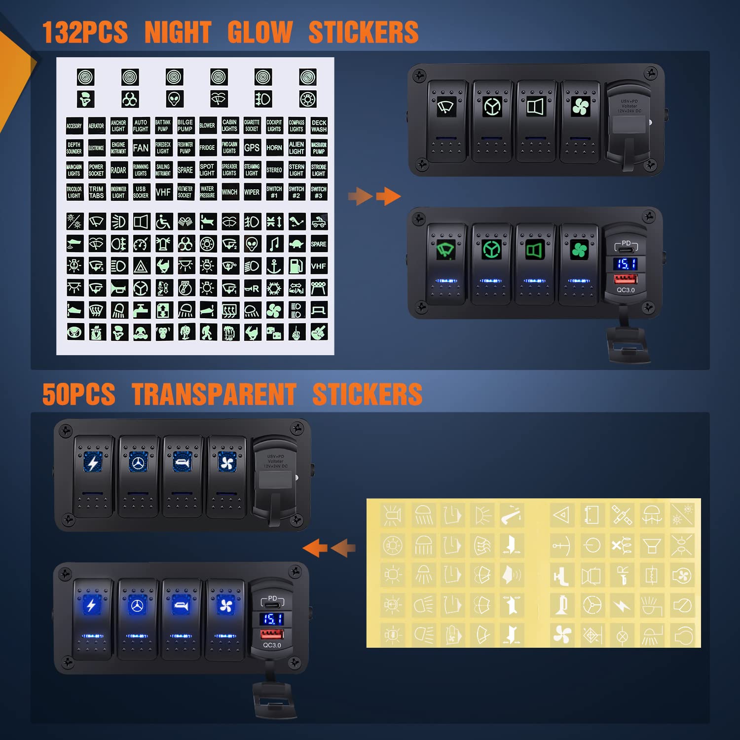 Nilight 4 Gang Rocker Switch Box 12V Spst On Off Pd Type C And Qc 3.0 Usb Charger Voltmeter Waterproof Aluminum Panel Diy Sticke