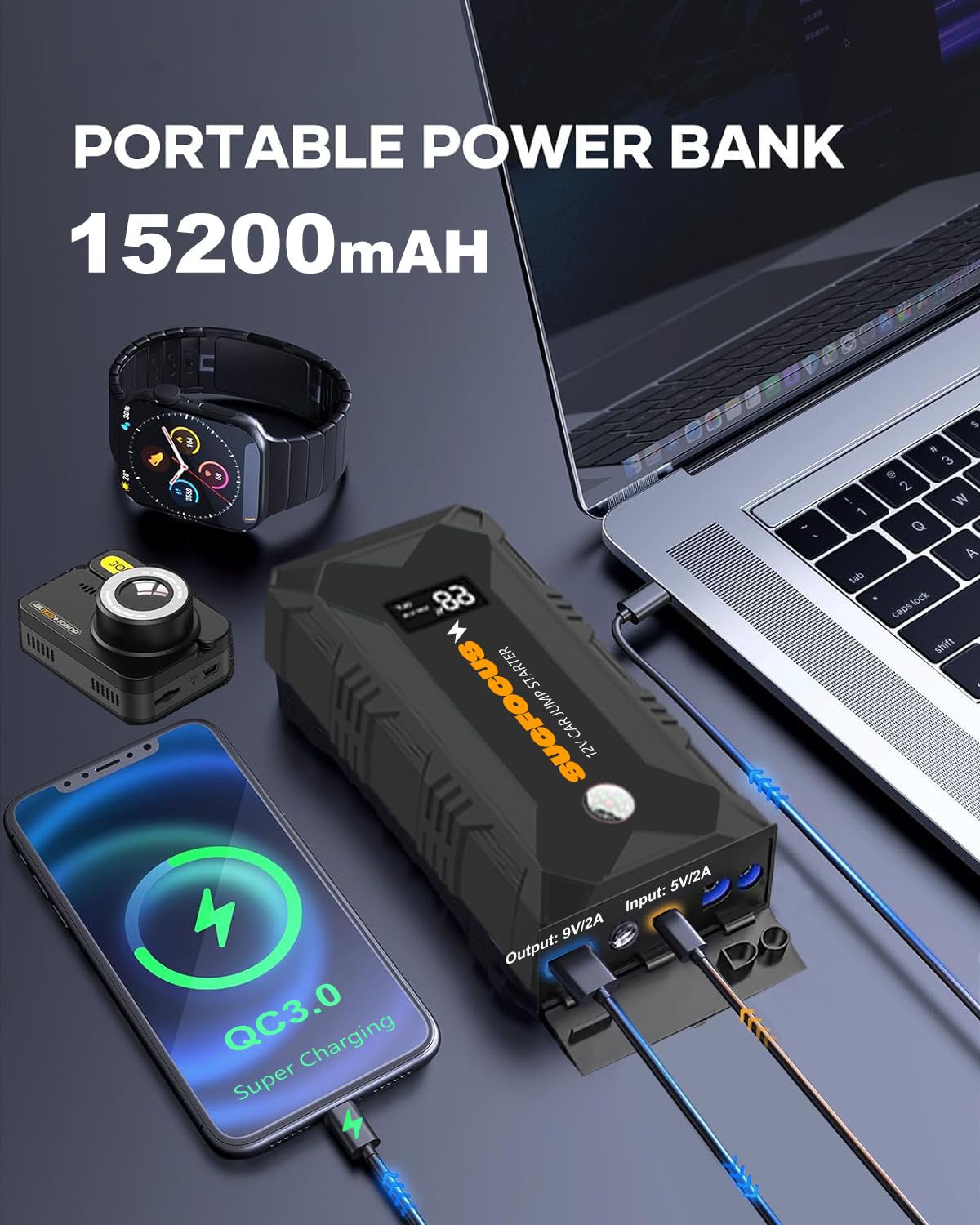 Jump Starter, 2500A Battery Jumper Starter Portable (For 8.0L Gas Or 6.5L Diesel Engine), Car Battery Jump Starter, Jump Box, Ju