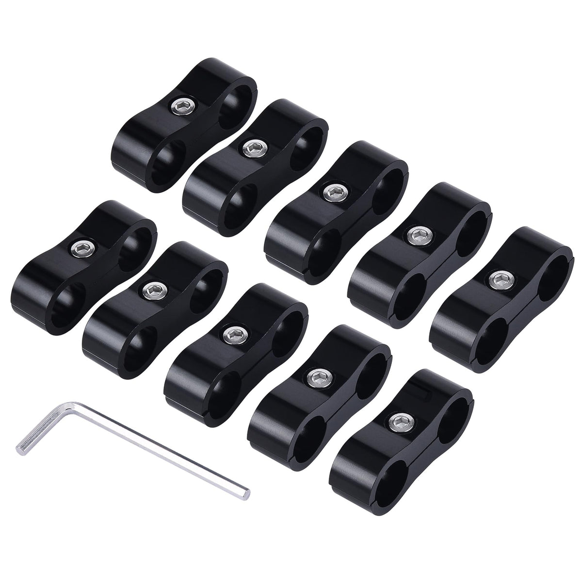 Evil Energy 6An Hose Separator Clamp, An6 Fuel Line Mounting Clamp Aluminum Black 10Pcs