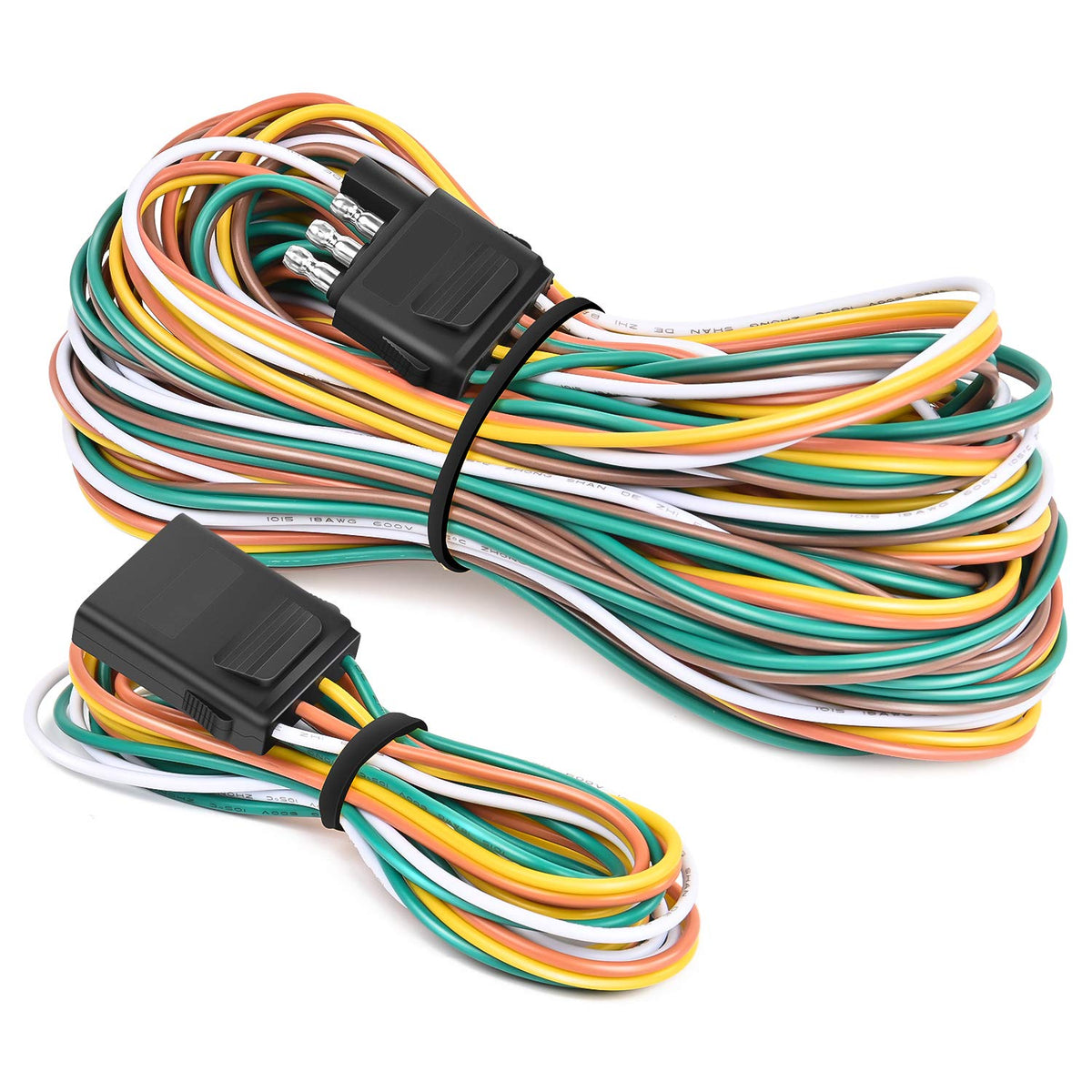 Nilight - 10039W 4 Pin Flat Trailer Wiring Harness Kit 18Awg 25Feet Male 4Feet Female Wishbone-Style Wiring Harness Extension Ki
