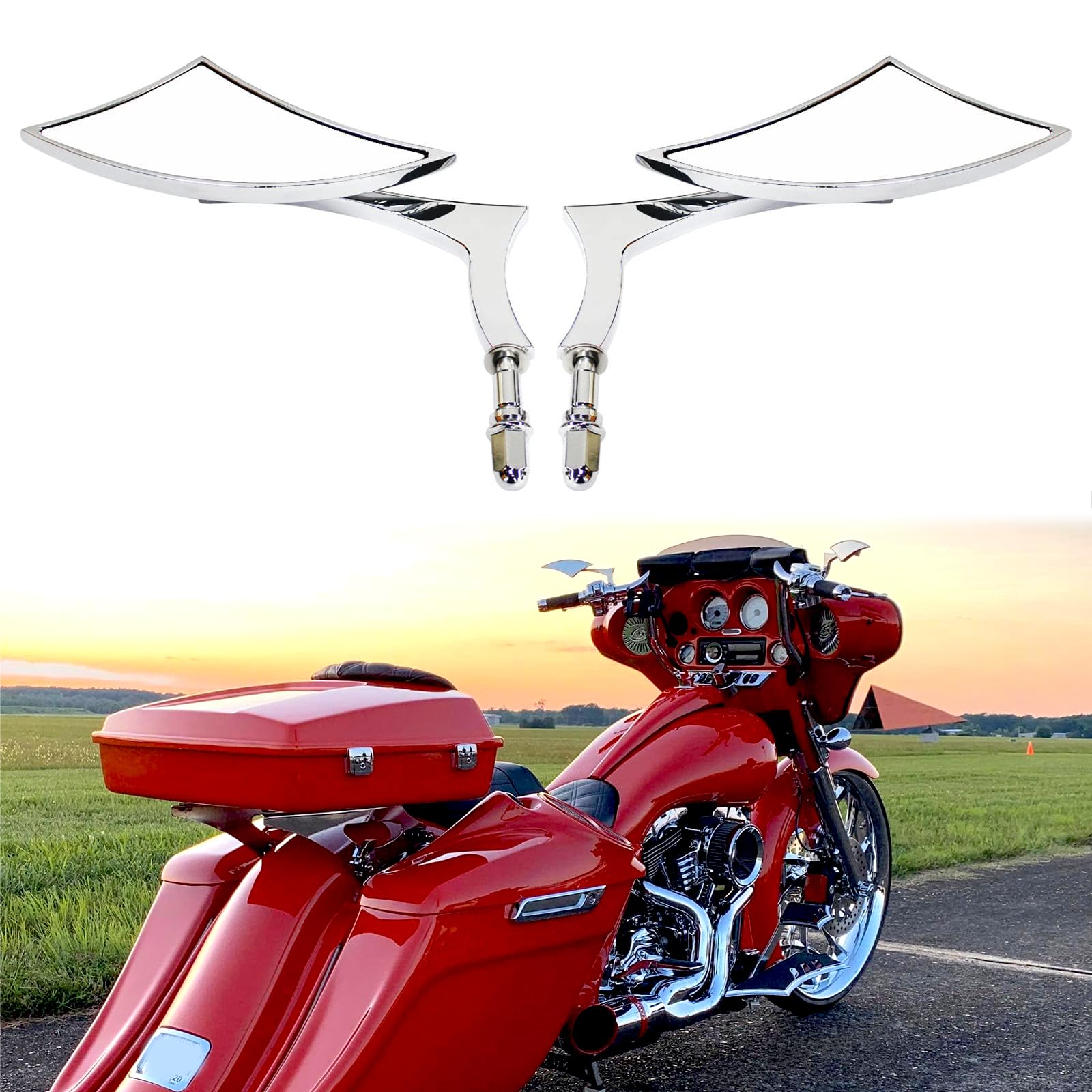 Chrome Motorcycle Cruiser Blade Mirrors For Harley Davidson Street Glide Flhx