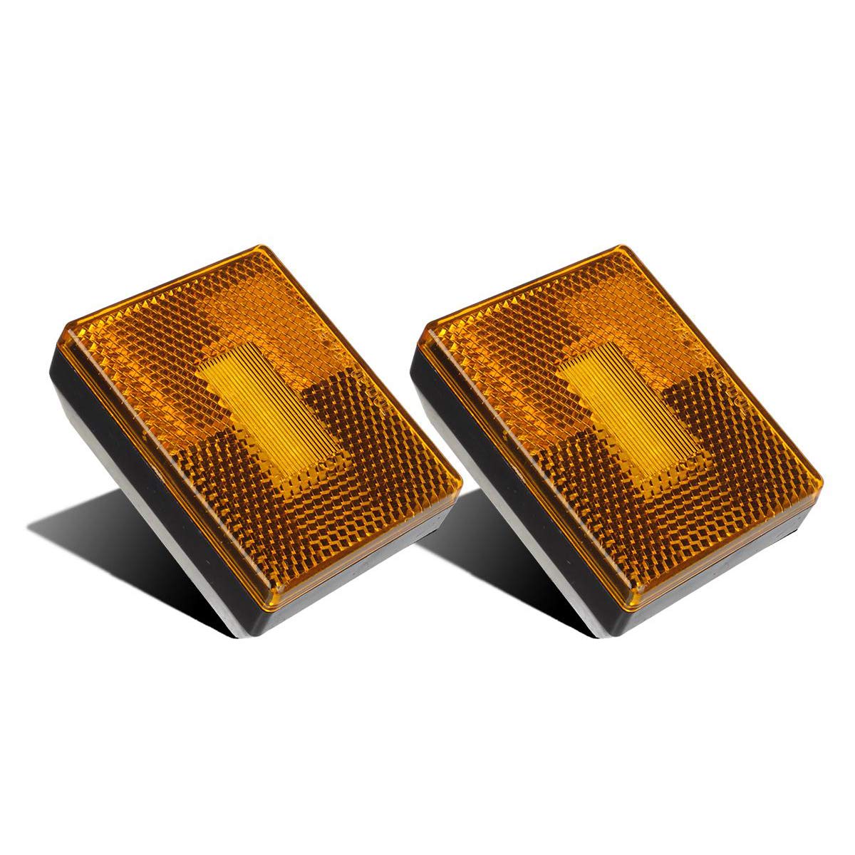 Partsam (2 Amber 3 Led Square Stud Mount Clearance Side Marker Lights Trailer Camper W Reflex, 12V Led Truck Trailer Reflective
