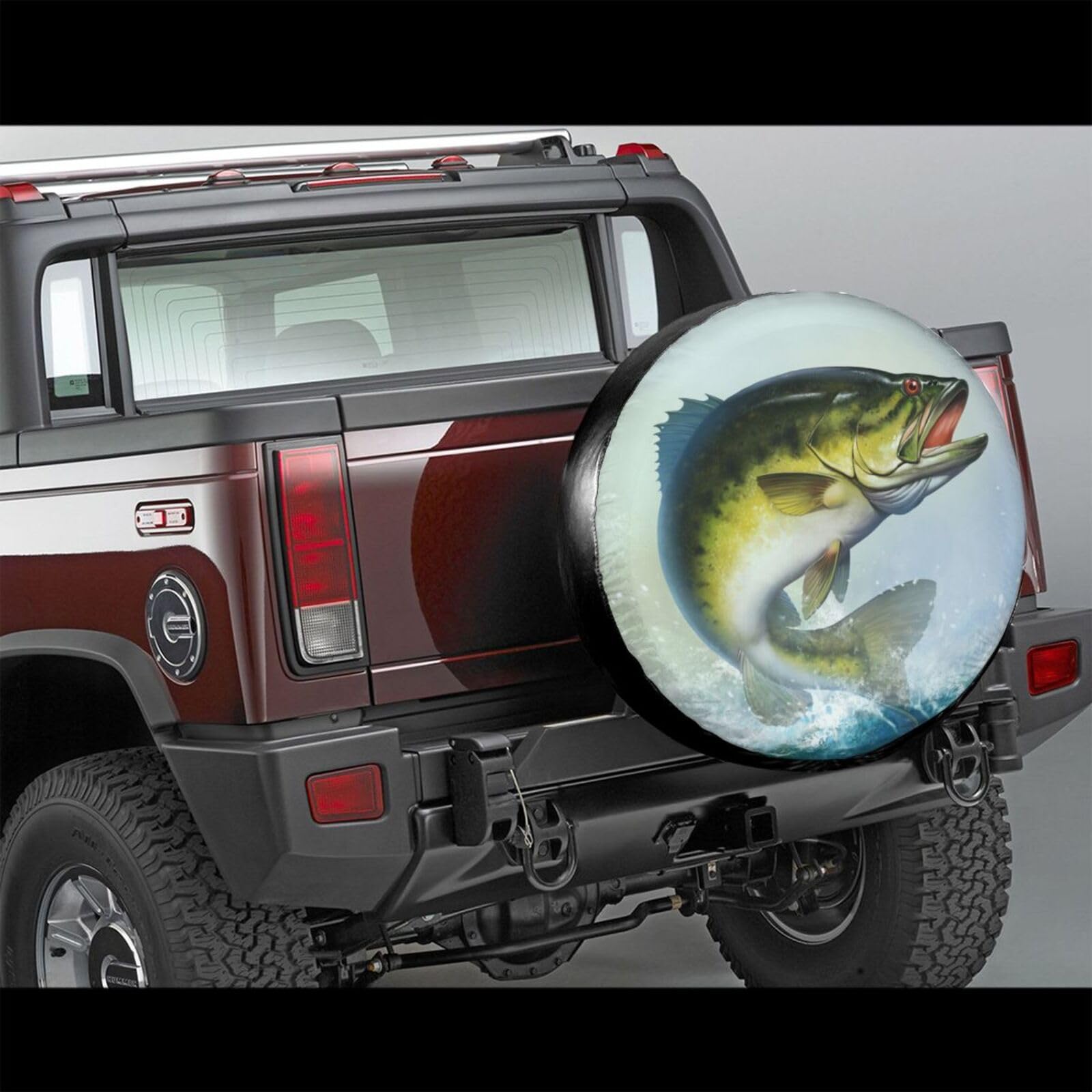 Bass Fish Jumping Spare Tire Cover Fishing Tire Wheel Covers Waterproof Dust-Proof Wheel Tire Protector Weatherproof Tyre Covers