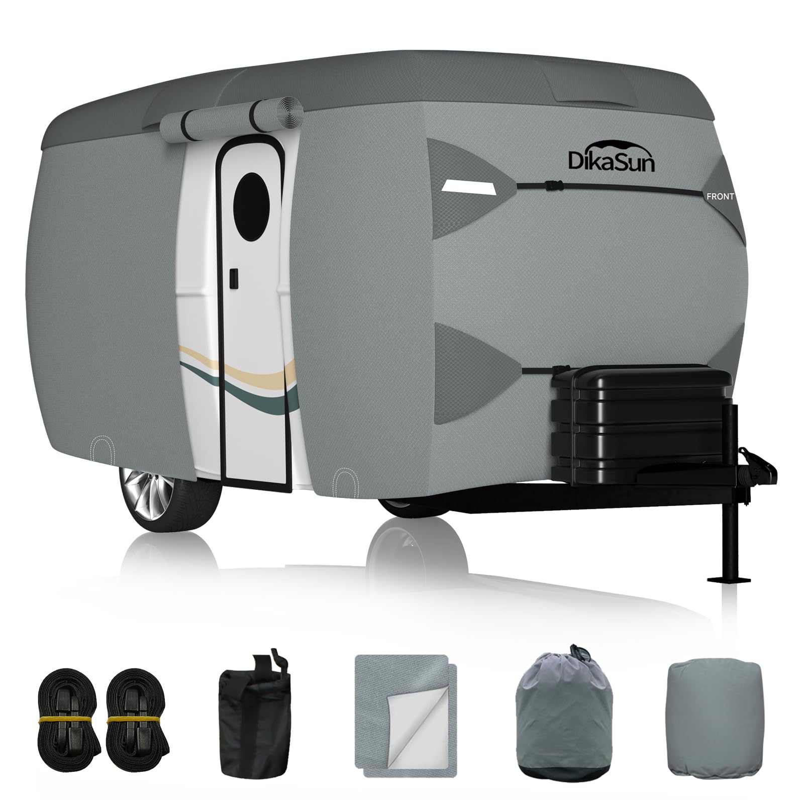 Travel Trailer Cover, 7 Layers Fiberglass Camper Rv Cover (Fits 8' - 10' Trailers), Tear Resistant Waterproof Motohome Trailer C