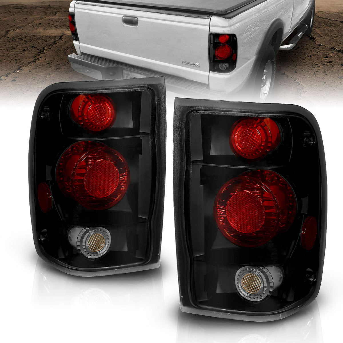 Amerilite Black/Smoke Replacement Brake Tail Lights Set For 98-00 Ford Ranger On WBCARB07TN3FMYQ