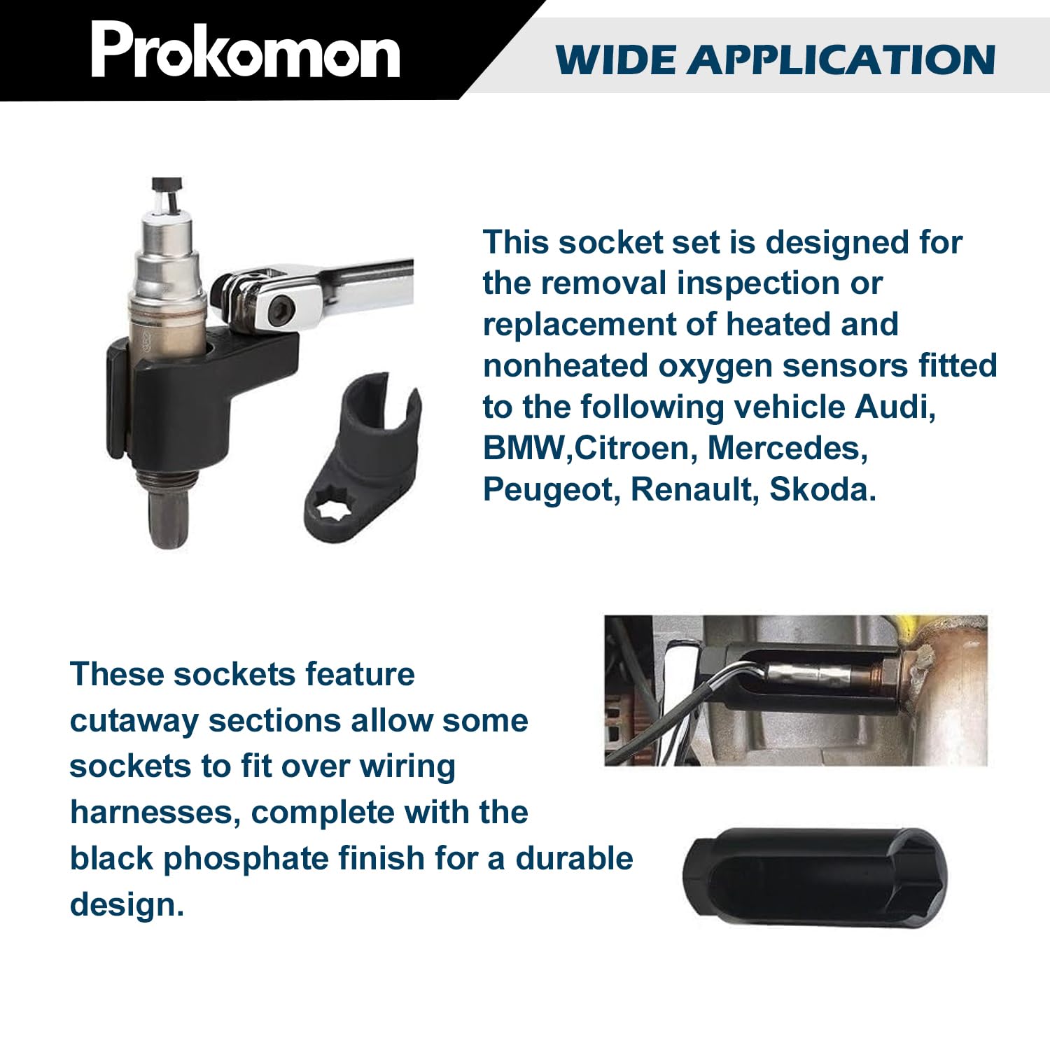 Prokomon 10 Pieces Oxygen Sensor Socket Set; Oxygen o2 Sensor Wrench Removal Tool; Oil Pressure Sensor Socket Set 1/2in and 3/8i