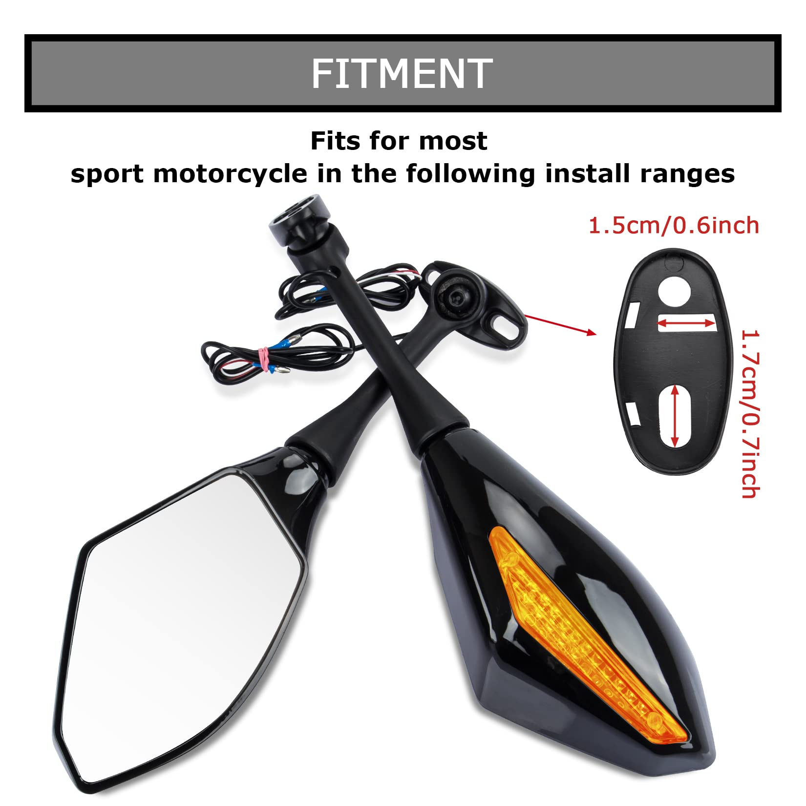 PSLER Motorcycle Rear View Mirrors with LED Light for CBR600RR F4 F4I and for most Sport Bike Rear Mirror Replacement (Bright Bl