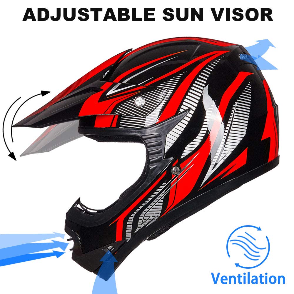 Ilm Youth Kids Atv Motocross Helmet Goggles Sports Gloves Dirt Bike Motorcycle Off Road Dot Approved B07 (Youth-M, Red/Silver)
