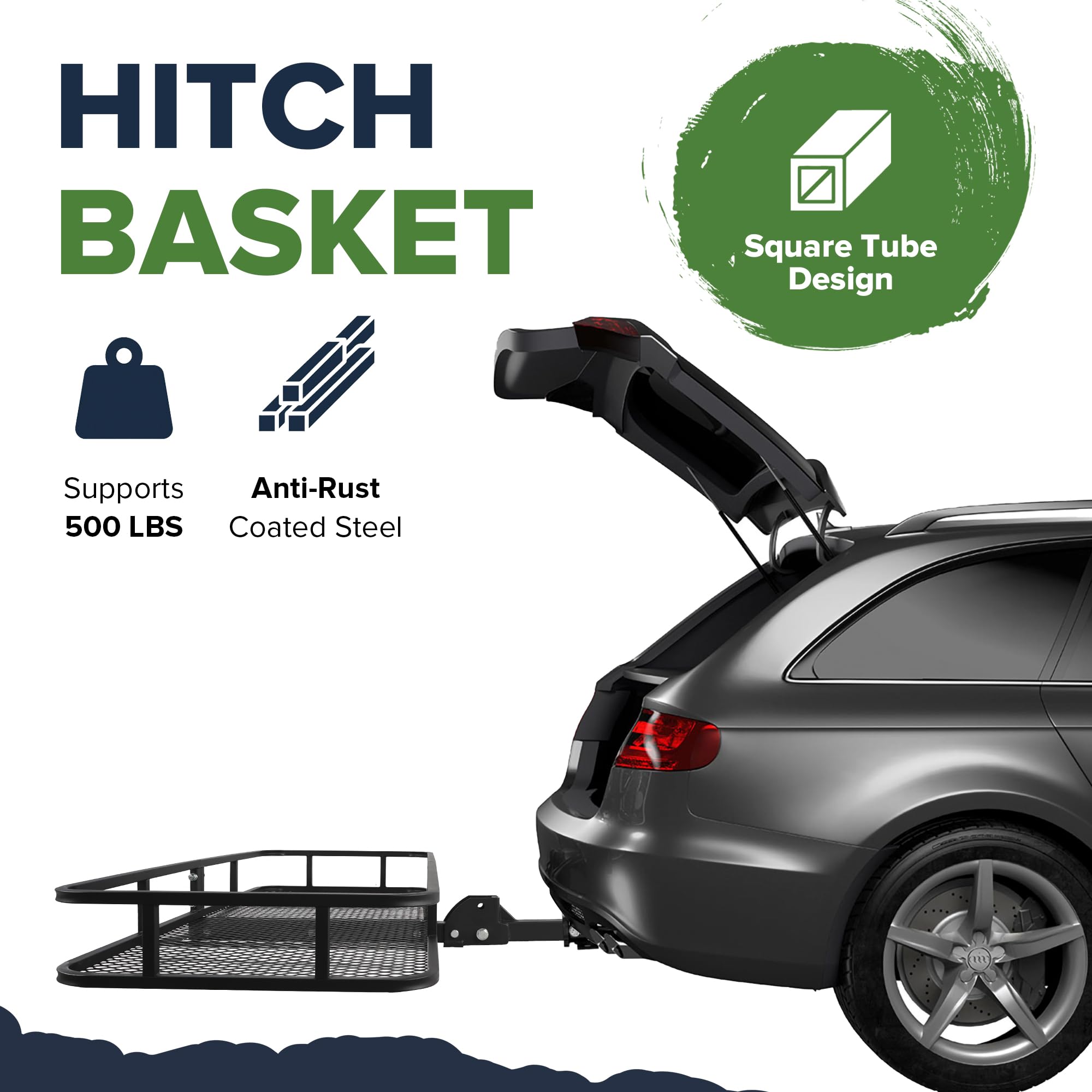 Arksen 60 X 23 X 5.5 Inch Folding Hitch Cargo Carrier With 500D Pvc Waterproof Cargo Bag & Net, 500 Lbs Capacity Heavy Duty 2 In