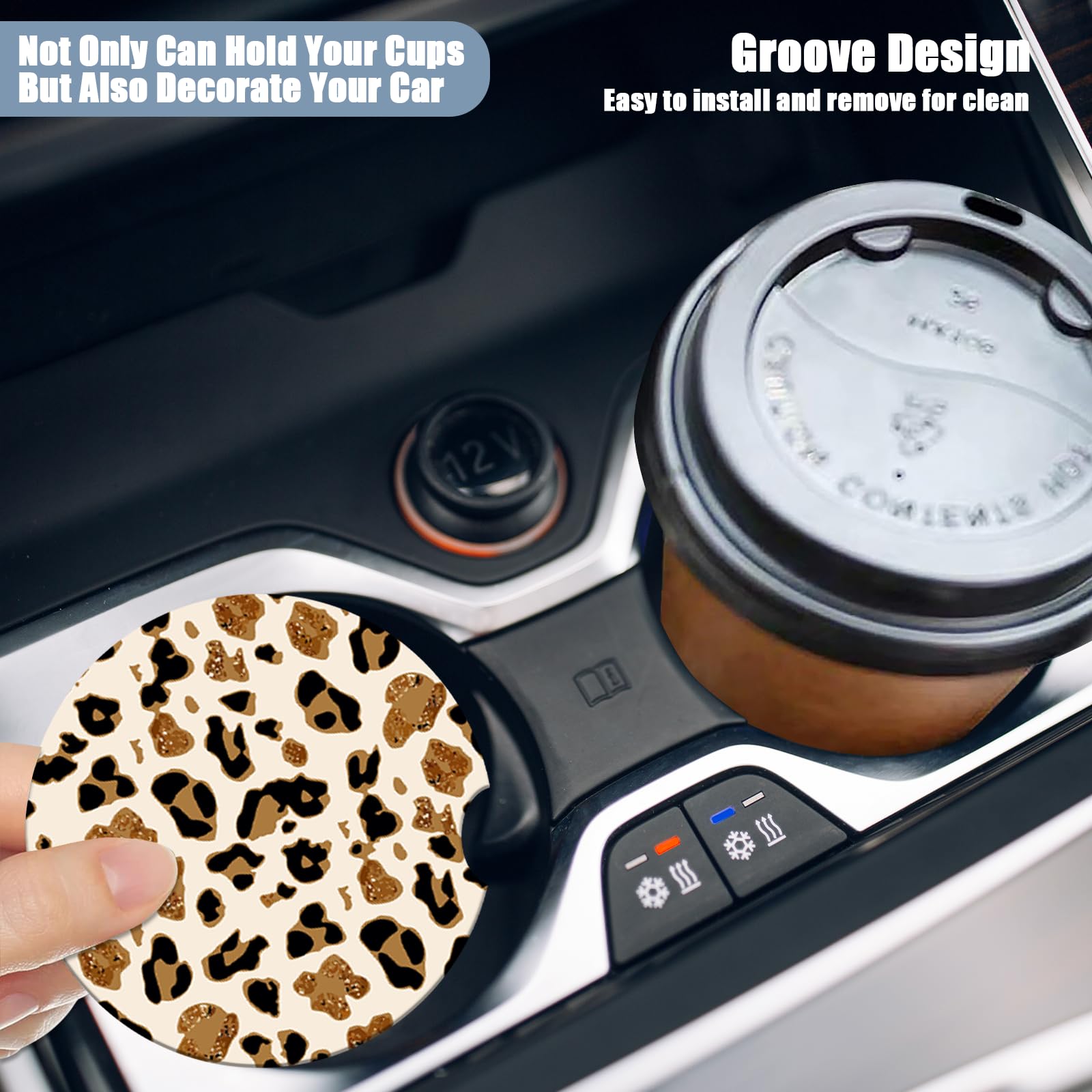 Car Cup Holder Coaster - Leopard Print Absorbent Ceramic Coaster, Car Coasters for Cup Holders, Auto Accessories for Women & Men