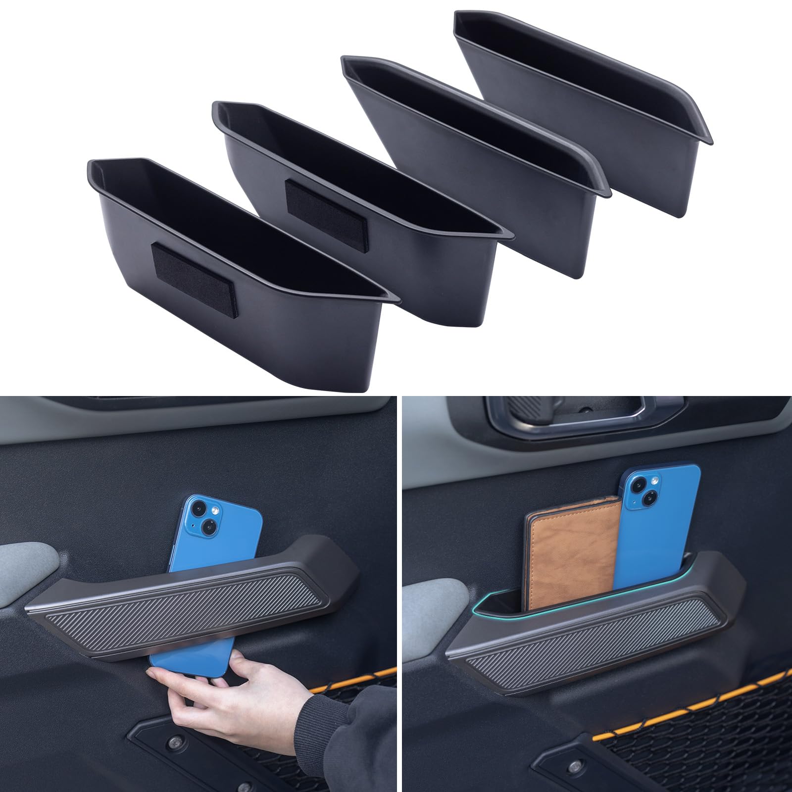 TOPINSTALL 4 Door Handle Storage Box Compatible with Ford Bronco 2021-2025 Accessories, Phone Holder Front and Rear Door Grab Ha