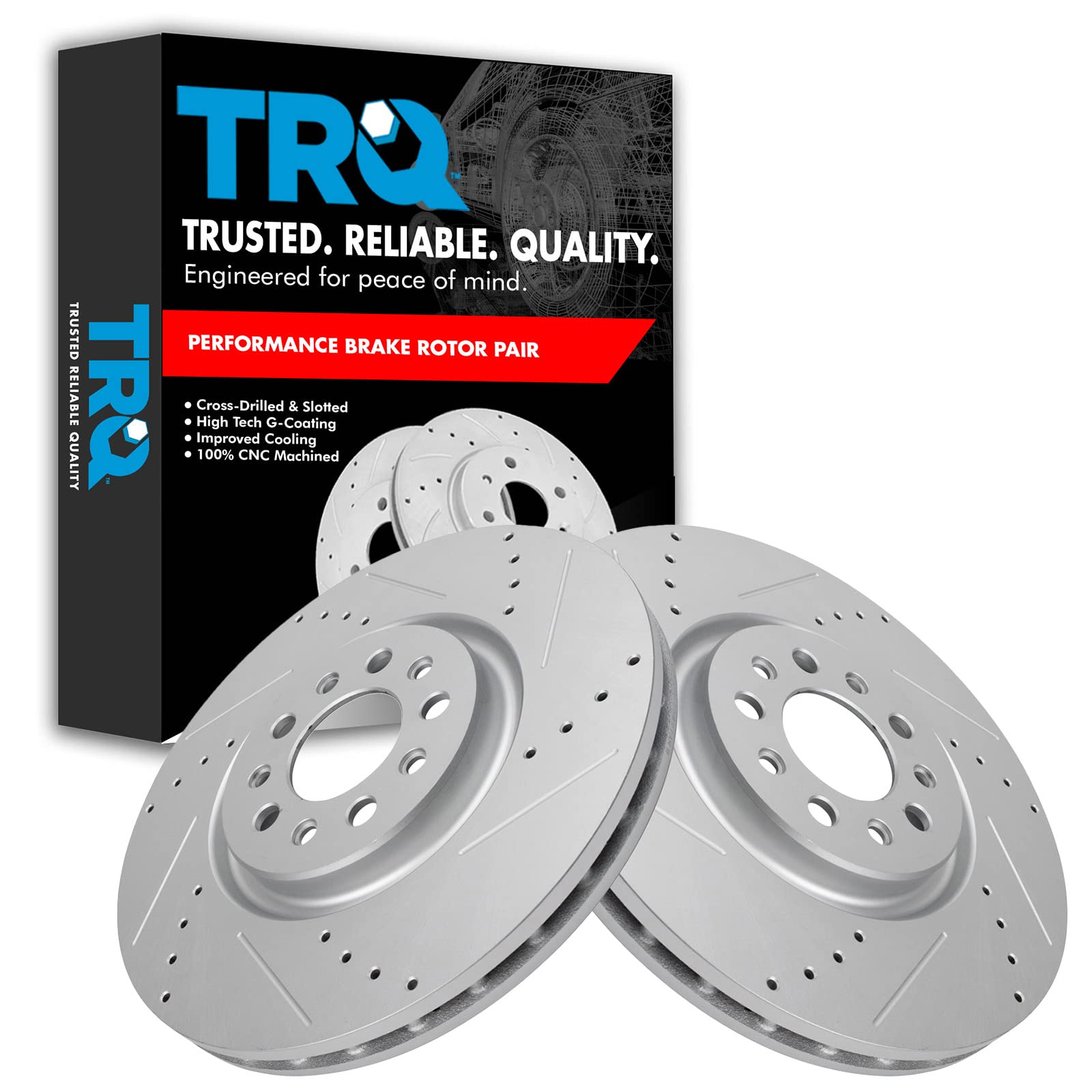 Trq Front Performance Brake Rotors Set Premium G-Coated Cross Drilled & Slotted Compatible With 2015-2017 Chrysler 200 2014-2023