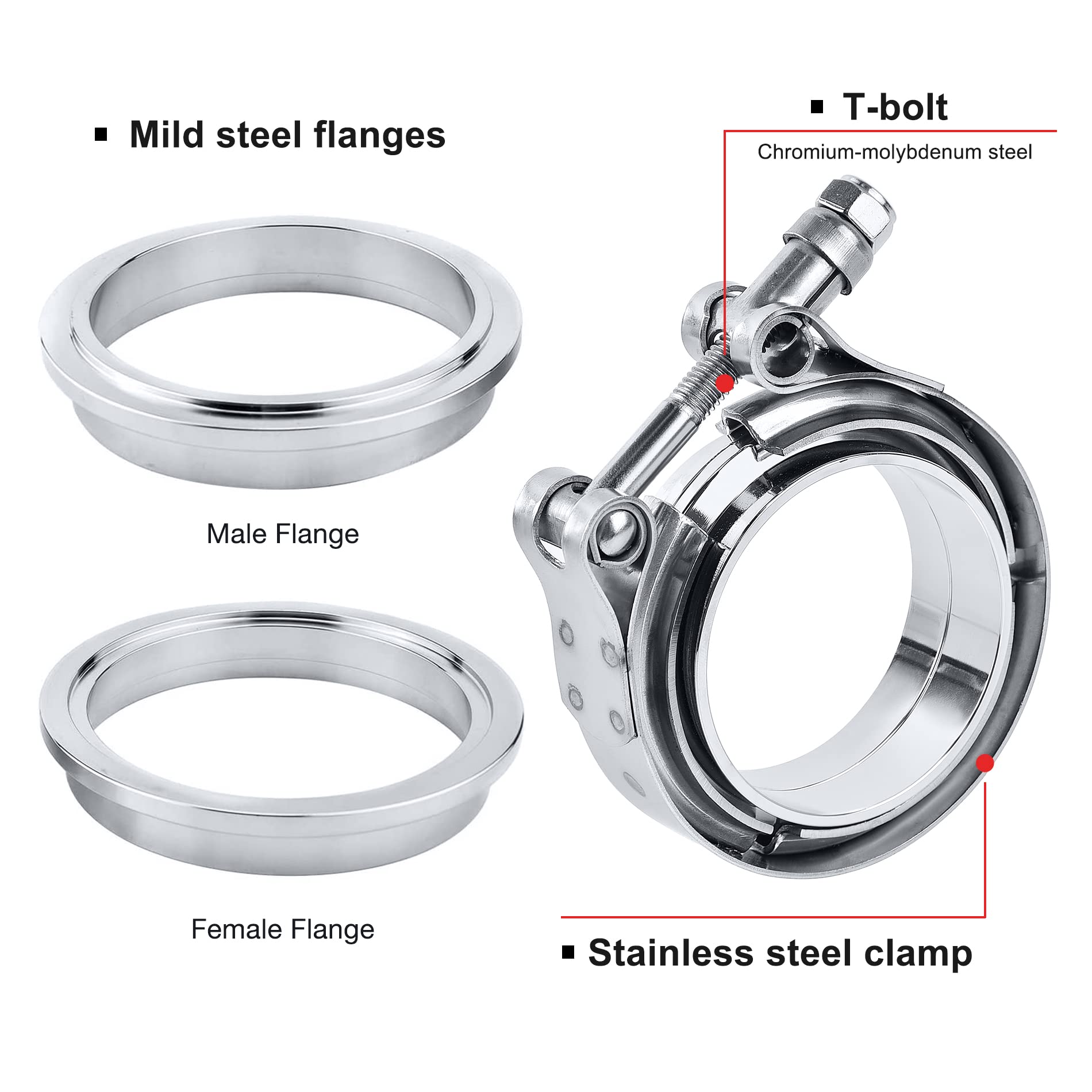 Evil Energy 2.5 Inch V Band Clamp Stainless Steel With Flange Male Female Mild Steel