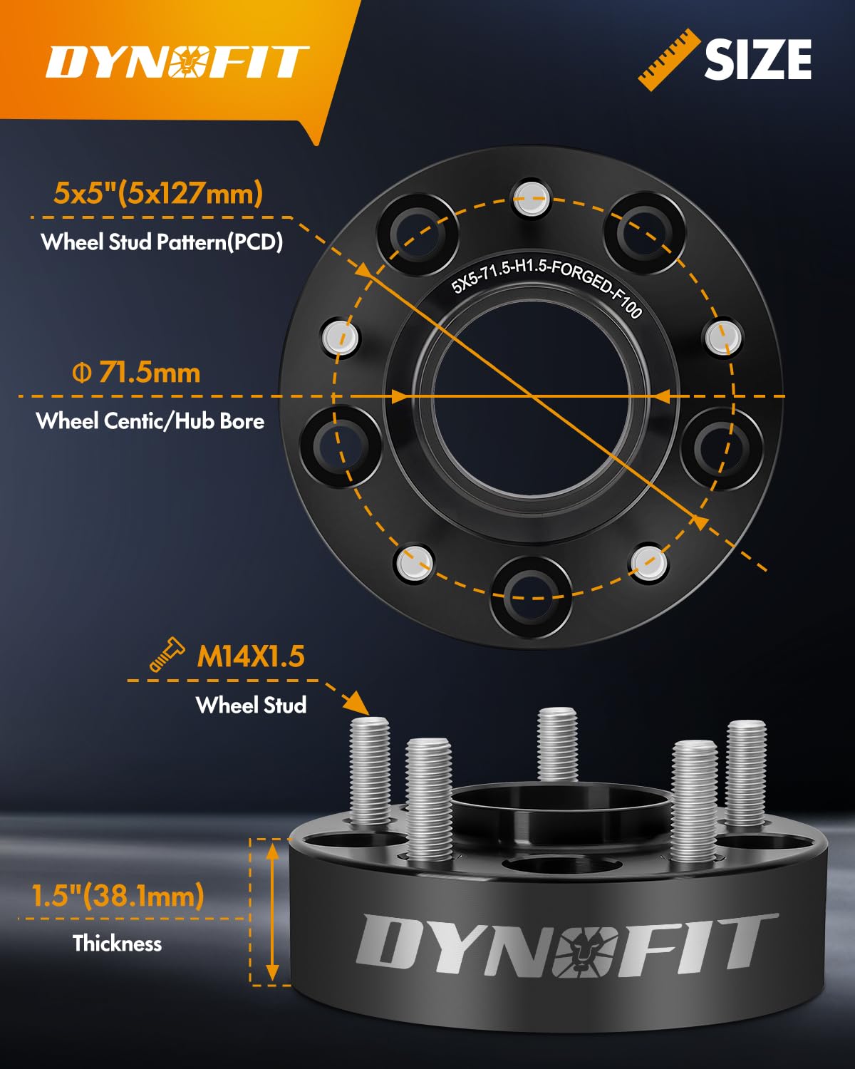 Dynofit 1.5'' Wheel Spacers For Je/Ep Jl Jt Wk Wl, 5X5(5X127) Hubcentric 71.5Mm Thread M14X1.5 For 2018-2025 Wrangle, 2011-2025