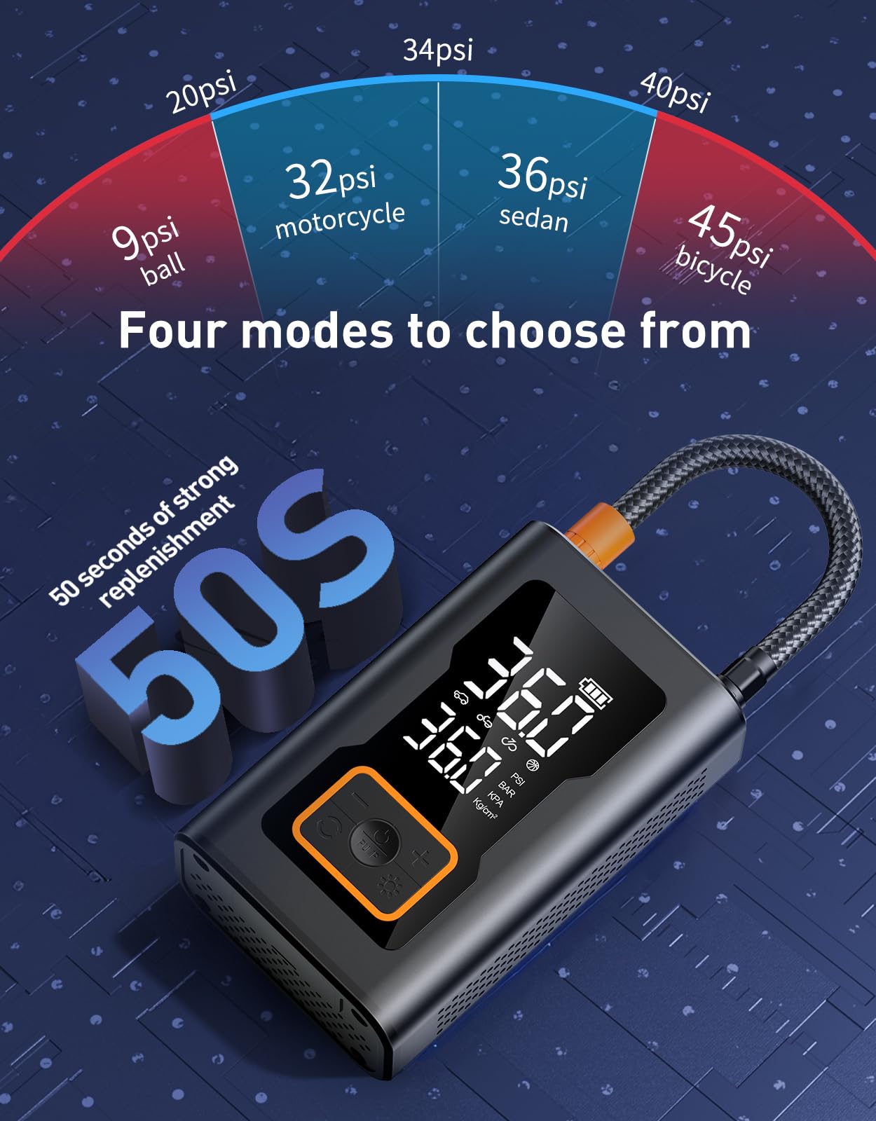 Tire Inflator Portable Air Compressor,150 Psi Bike Tire Pump - Compact Air Pump For Car Tires,Bicycle,Motorcycle,Ball,Rechargeab