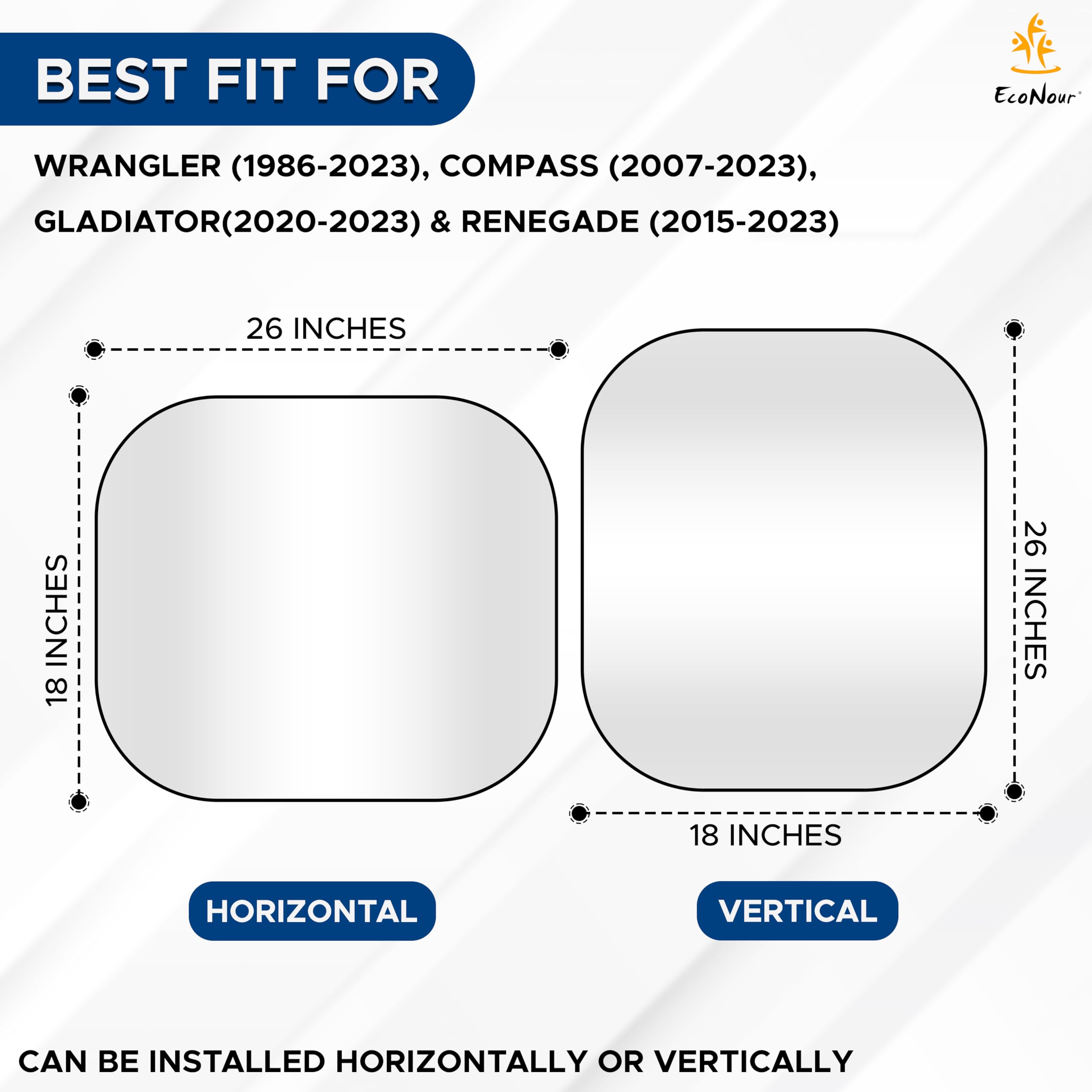 Econour 2-Piece Windshield Sun Shade For Jeep, Offers Complete Automotive Sun Protection, Foldable Jeep Windshield Shade Suits W