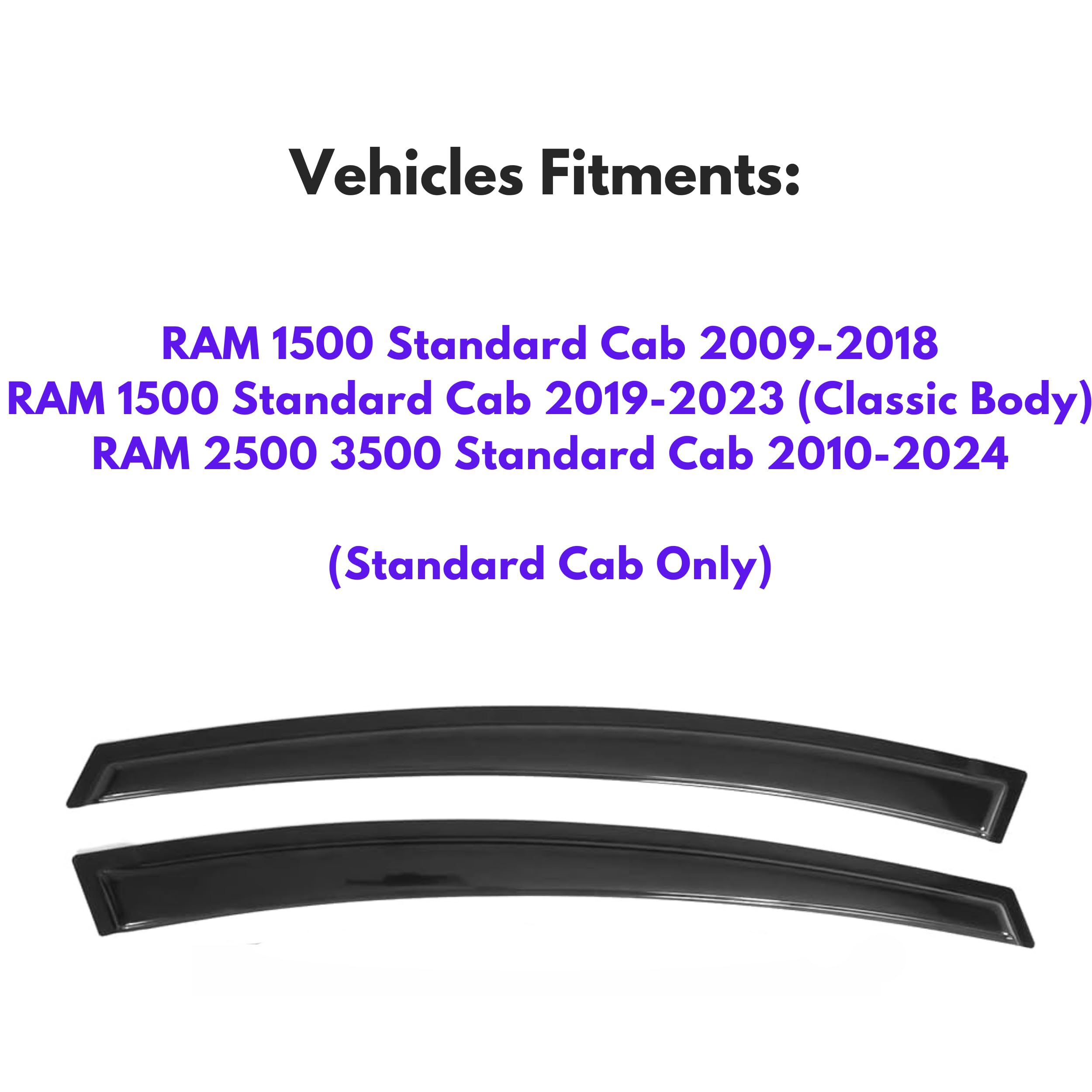 Ig Window Visor Compatible With 2009-2018 Ram 1500 Standard Cab, 1500 (Classic Body) 2019-2023, Ram 2500 3500 2010-2024, 2Pc Rai